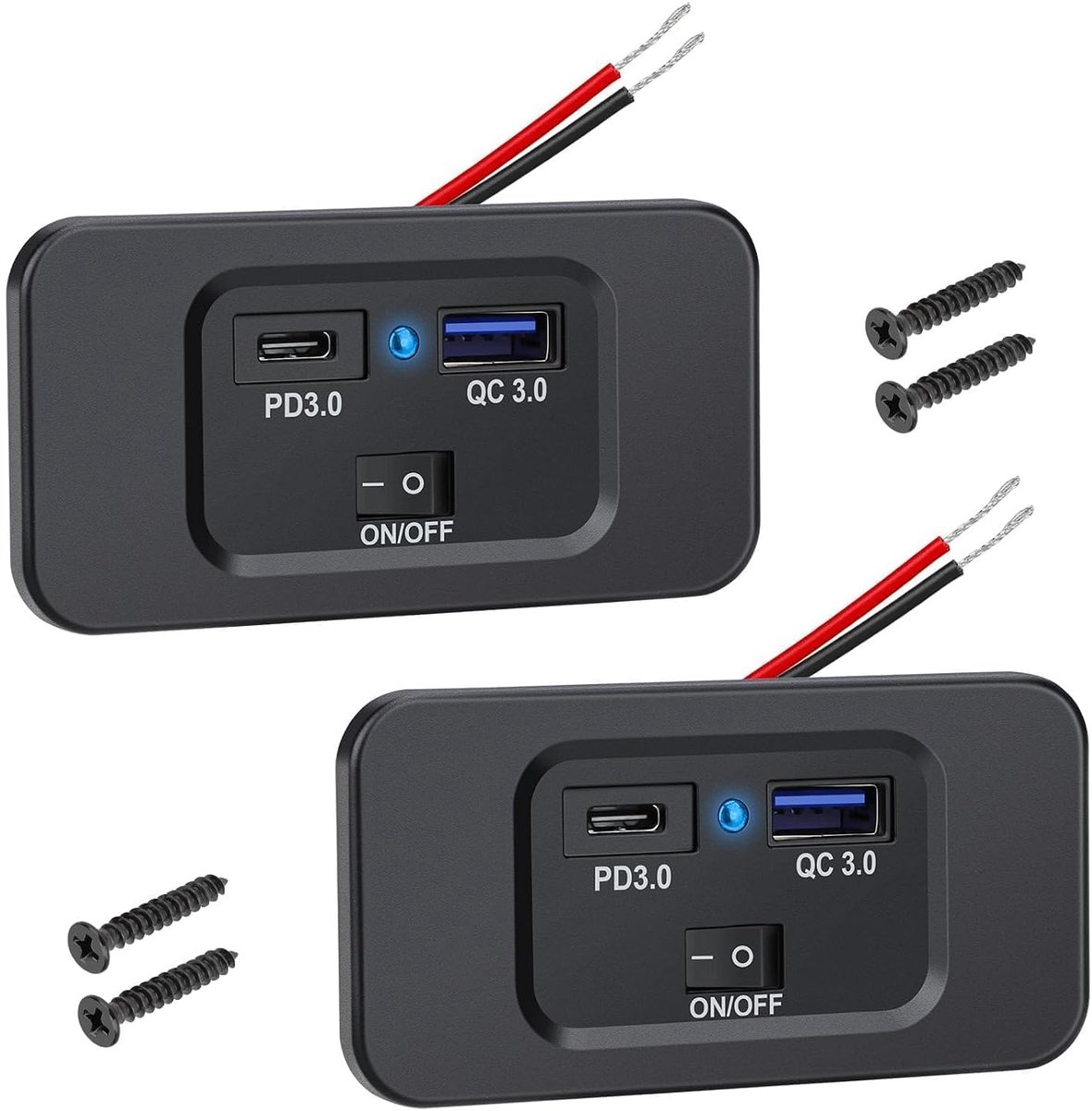 Dual USB opladen Panel, QC3.0 USB A & PD Type C USB-stopcontact met schakelaar voor RV Marine Motorcycle Boat -2Pcs