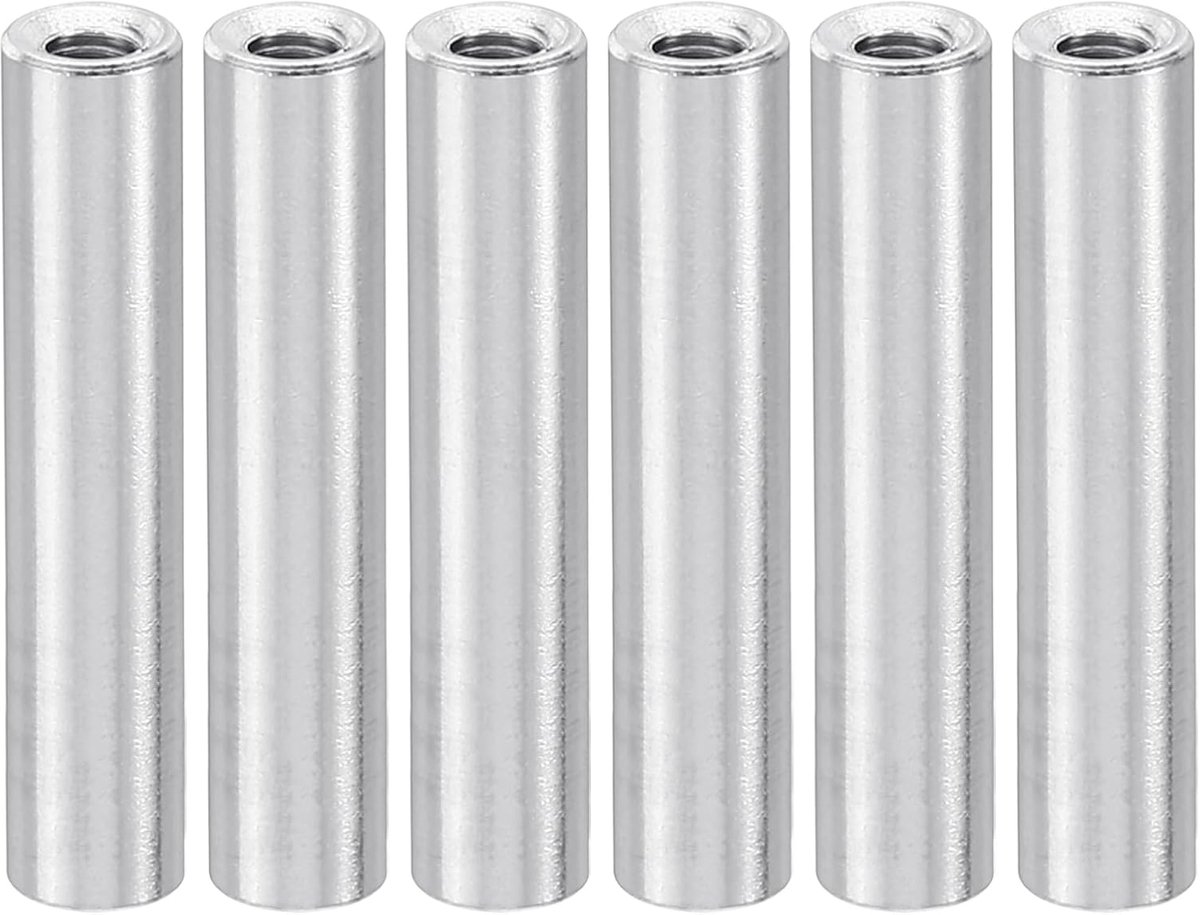 6 stuks M3 Afstandhouders Aluminium Draad Afstandshulzen 3mm ID x 5mm OD x 30mm L Metalen Afstandshulzen Schroefstandaard Zuil Bolmens vrouwelijk Rond, Zilver