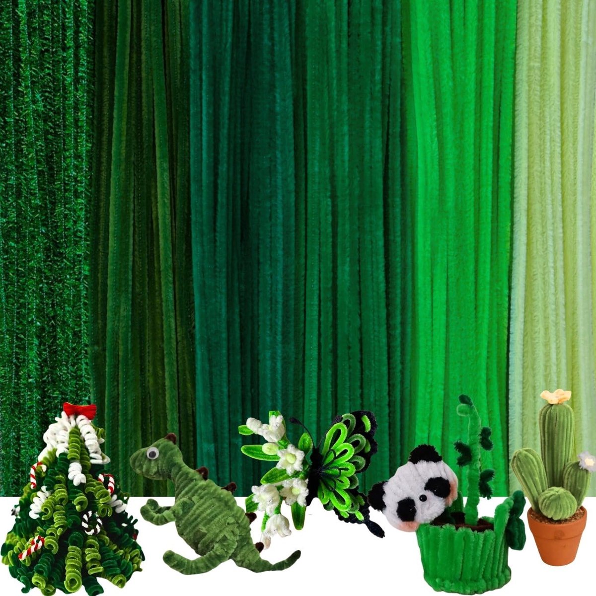 200 stuks 6 kleuren groene pijpenragers chenille stengels, pijpreinigers voor handwerk, pijpenreinigers set voor doe-het-zelf kunst en ambachtelijke projecten (gradiëntgroen)