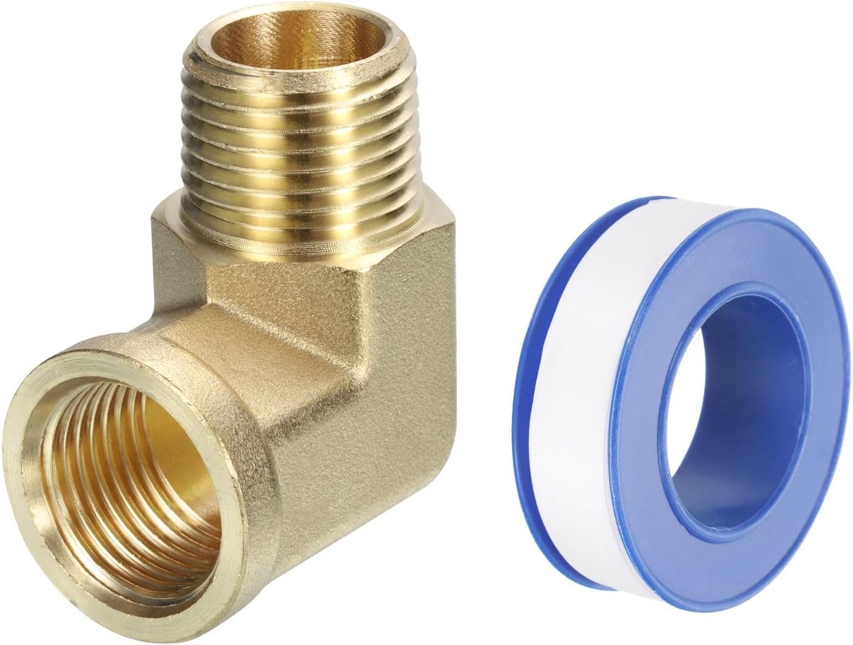 Messing slangkoppelingen 1/2 inch NPT mannelijk x 1/2 inch NPT vrouwelijk, 1 stuk 90 graden straatboog gesmede buisfittingen adapter voor gas, lucht, olie, propaan