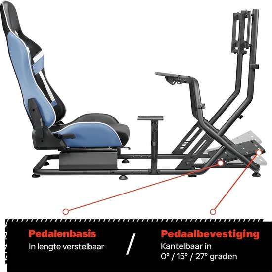 Racestoel Cockpitsimulator - Blauw Kunstleer - Volledig Verstelbaar - Met Monitorhouder - Voor Sim Racing — afbeelding 5