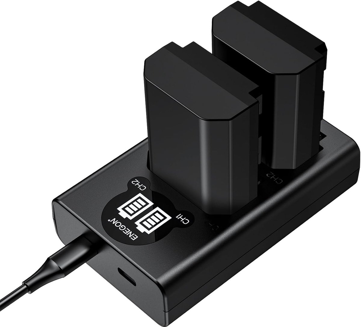 Oplaadkit voor NP-FZ100 Batterijen met 2 x 2280 mAh Vervangende Batterijen en Dual LCD Oplader Type C voor Sony Camera's zoals A6600, A1, Alpha 9 en A7 Series