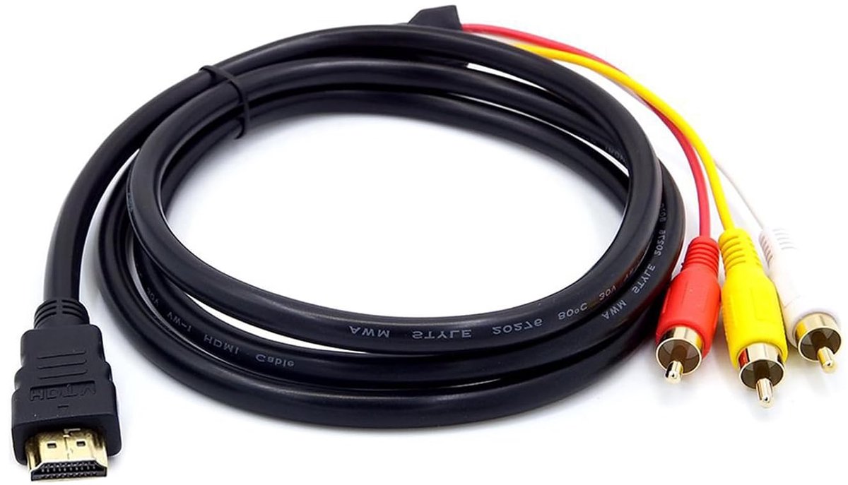 naar 3 RCA 1080P Adapter HDMI stekker naar RCA Audio Video AV aansluitkabel voor tv, DVD, HDTV, projector en andere apparaten, ondersteunt 480i/480p/720p/1080i/1080p, 1,5 m