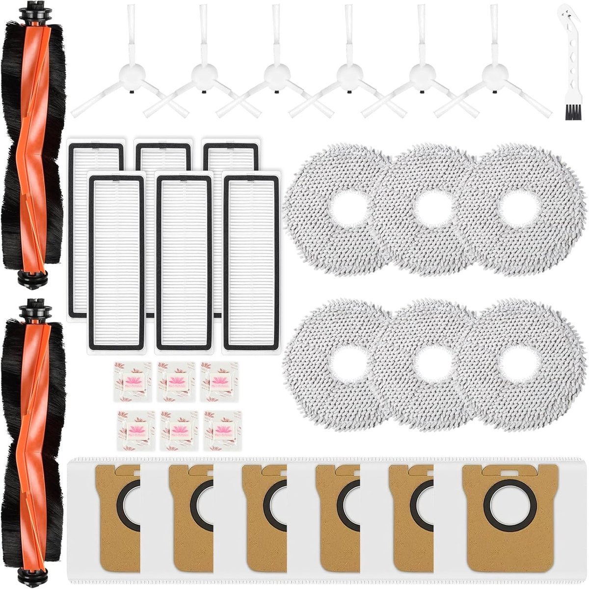 27-delig accessoireset voor Xiaomi robotstofzuiger X20+ | X10+ en voor Dreame L10s Ultra Gen 2 | L10s Pro Ultra | 2 hoofdborstels, 6 stofzakken, 6 dweilpads, 6 zijborstels, 6 HEPA-filters