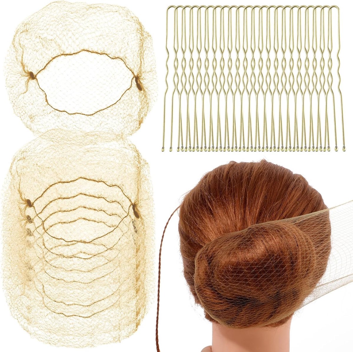Onzichtbare Haarnetten voor Vrouwen - 20 Stuks met 50 U Clips - Herbruikbare Nylon Haarnetten voor Buns en Slaap, Kleur 1