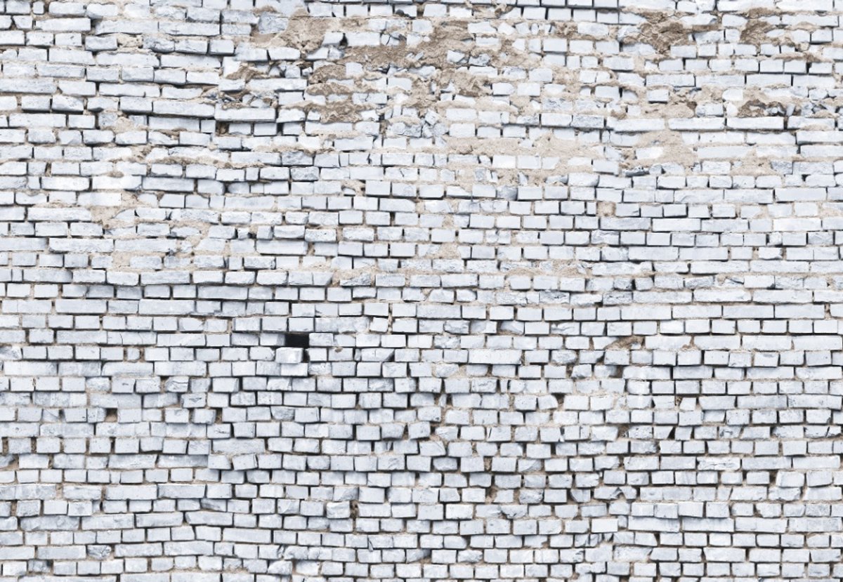 Fotobehang Witte Bakstenen Muur – Steenstrip muur - White Brick – Industriële Loft – Baksteenlook – Modern – Komar