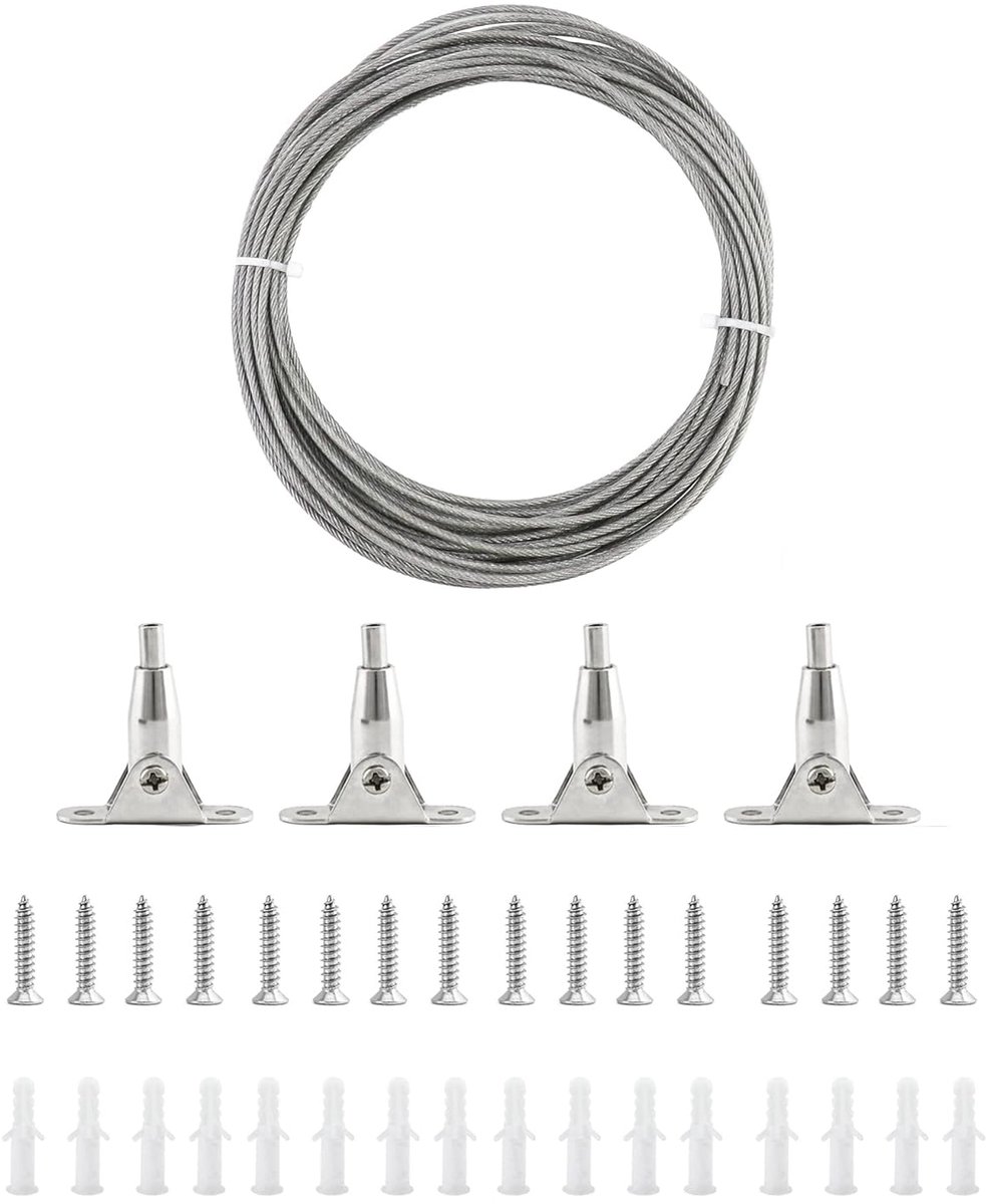 SnelShoppen - Kabelspanning set 10m 2mm RVS PVC gecoat staal met 4 montagemontageklemmen en schroefpluggen voor tuin, camping en klussen