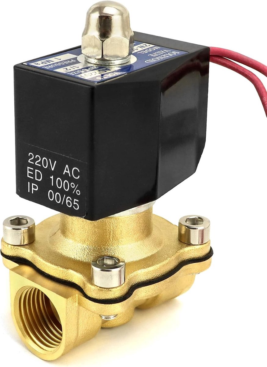 Solenoidklep 220V - 1/2''G - messing - normaal gesloten voor water en gas - ShopVlot