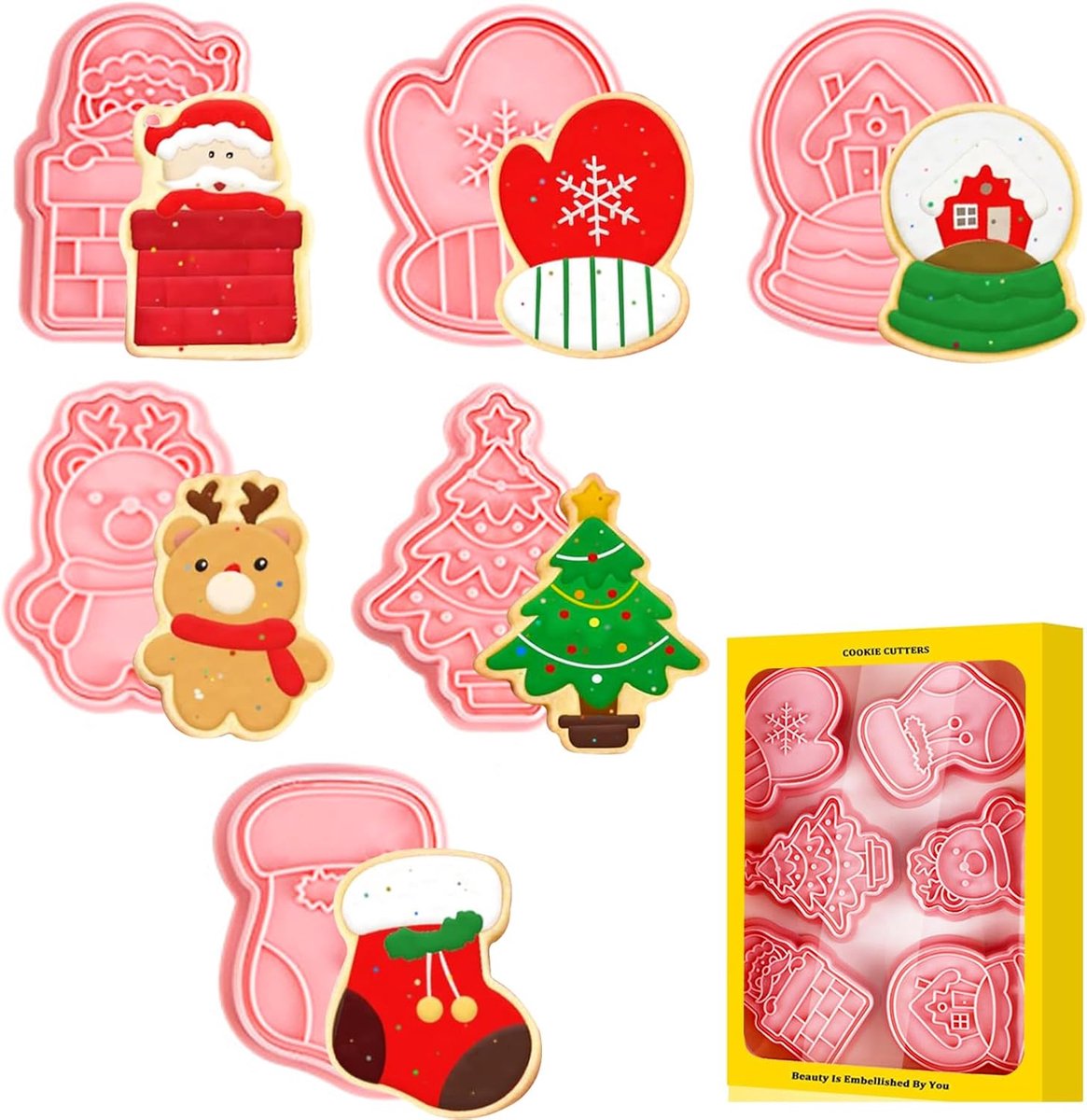 SnelShoppen - 8 Delige Kerst Koekjesuitsteekset 3D Koekjesvormen Plastic Koekjesuitstekers voor Koekjes Fondant Taart Decoratie voor Kinderen Feestdag