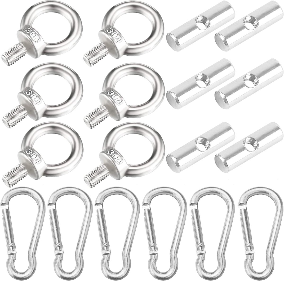 SnelShoppen - 6 mm Keder Stopper met 6 Carabiner Haken - RVS Awnings Stopper voor Caravan, Dak RV, Motorhome, Campervan - Set van 6