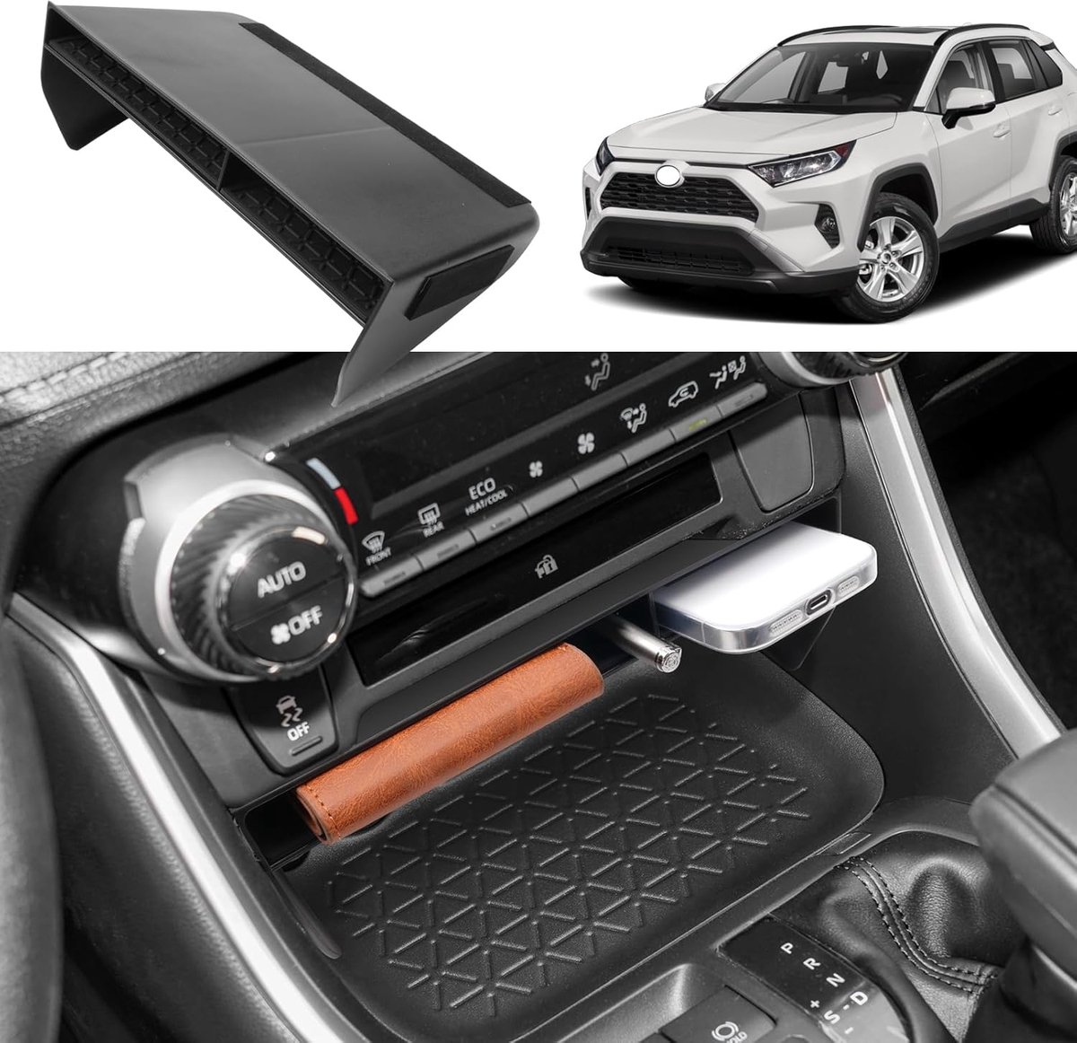 Center console opbergdoos - geschikt voor Toyota RAV4 2019-2024 - zwart - organizer met antislipmat - ShopVlot