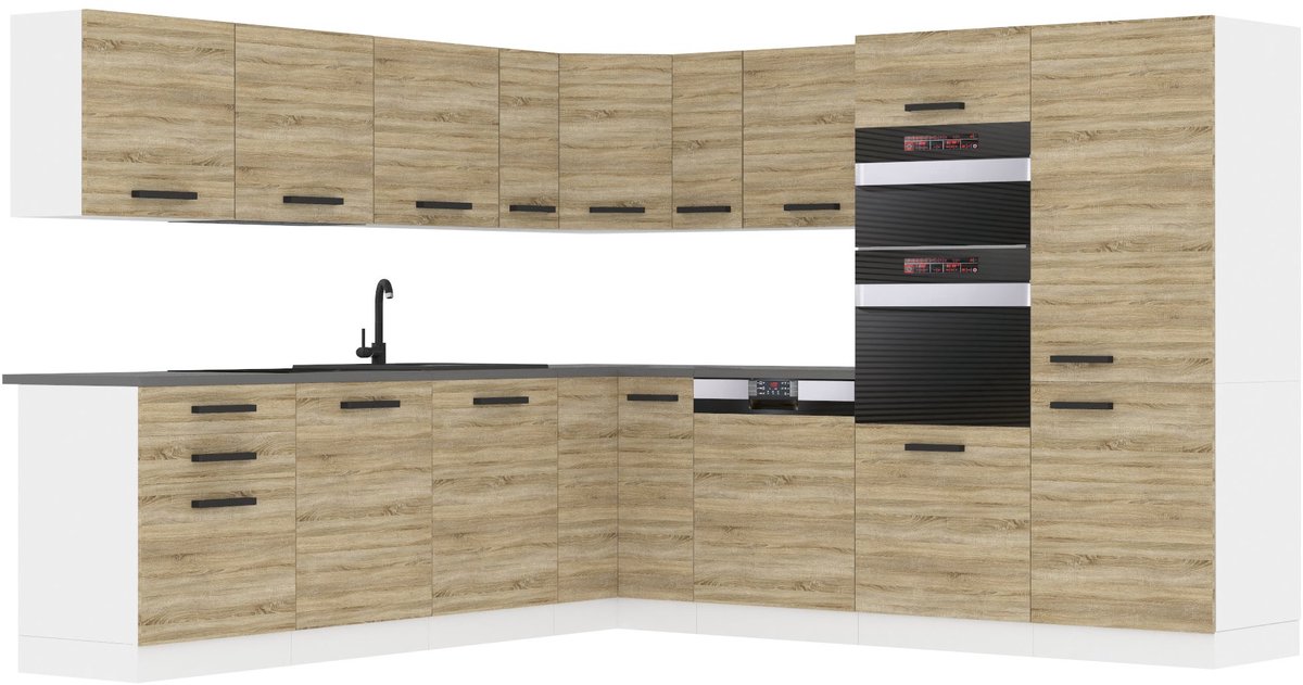 BELINI L-Vorm Keukenblok JANE - Keukenmeubel Set 480 cm Sonoma Eiken zonder Werkbladen - Boven- en Onderkasten