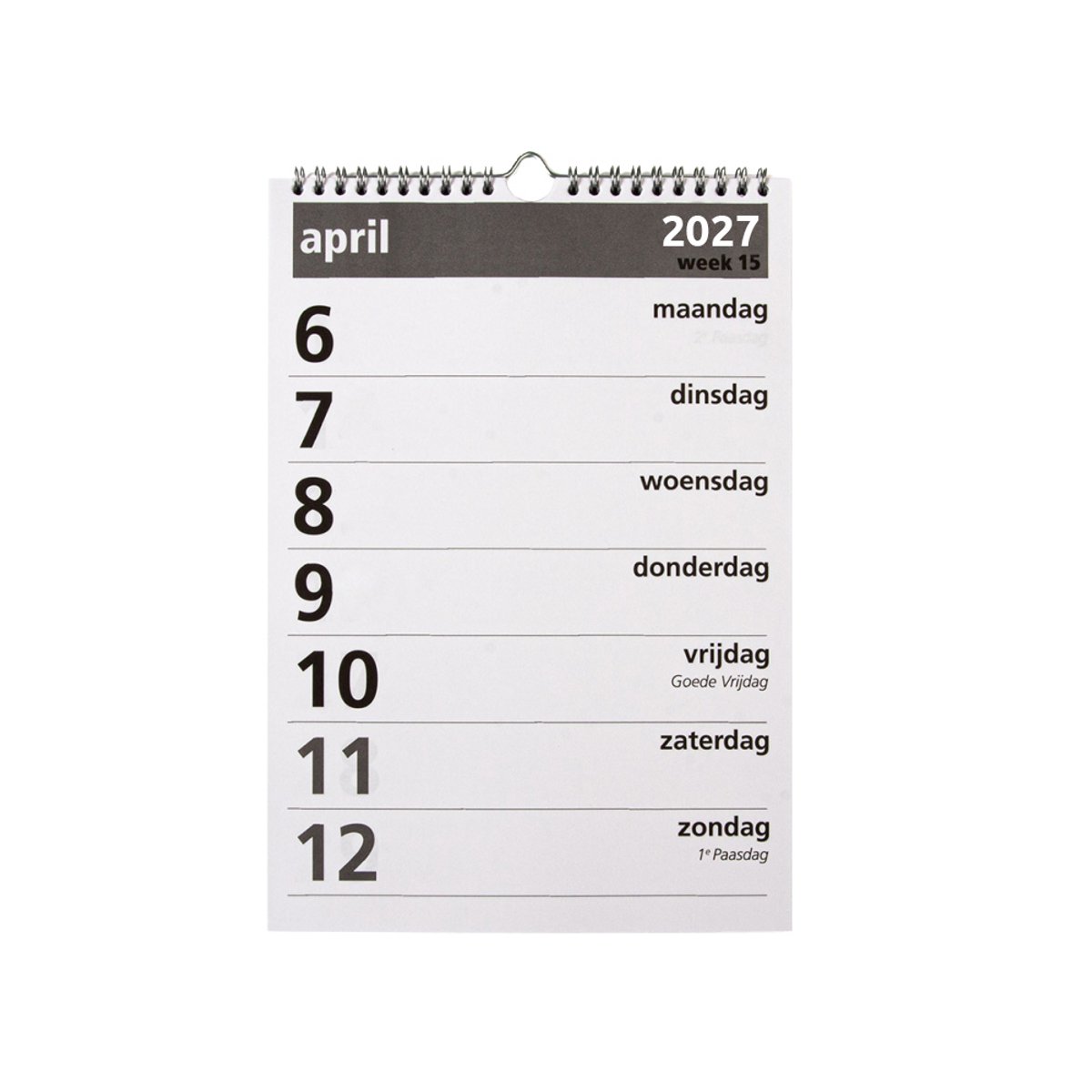 Castelli - Grote Cijferkalender 2027 - A4 formaat - ringband - week overzicht - zwart/wit - duidelijk