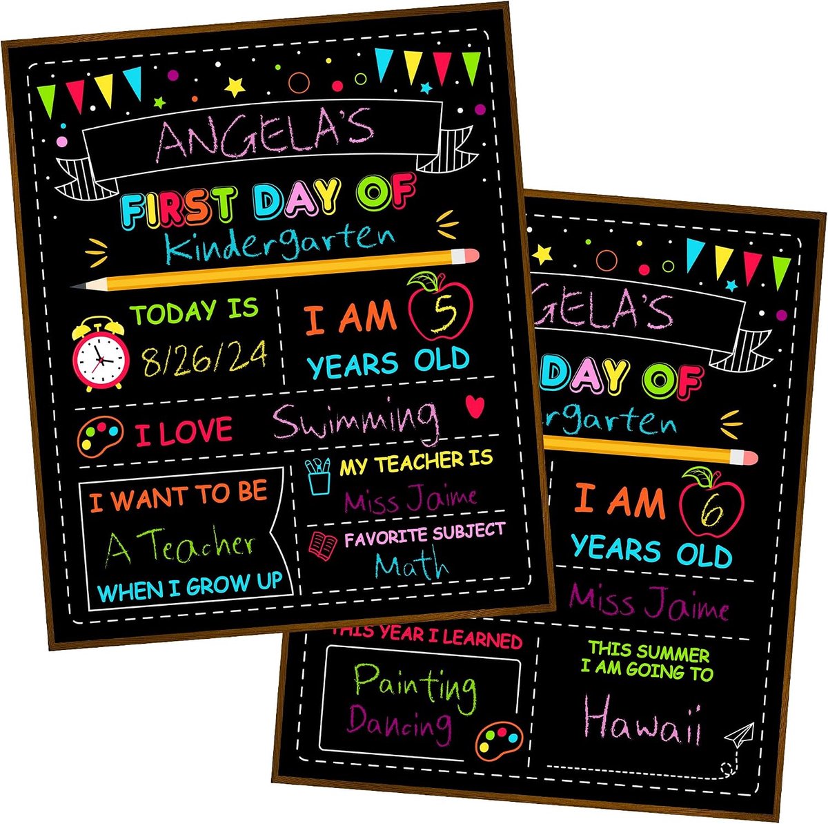 Dubbelzijdig Eerste Schooldag Bord - 30x25cm Terug-naar-School Bord - Herbruikbaar & Makkelijk Schoon - Blanco Schrijfbord - voor Kleuterklas & Pre-K - 1 Stuk