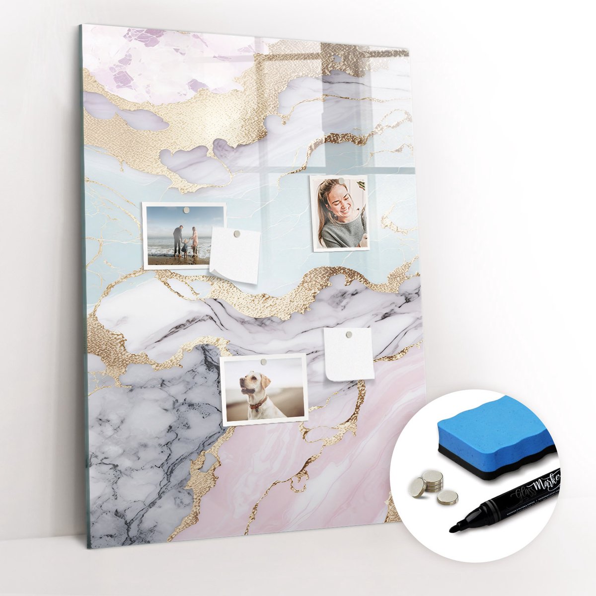 Tulup Whitebord - Ruw marmer - 70 x 100 cm - Veelkleurig Memo Bord - Gratis 5 Sterke Magneten + Whiteboard Marker & Wisser - Wanddecoratie Kantoor - Magnetisch Bord - Inspiratiebord Kantoor
