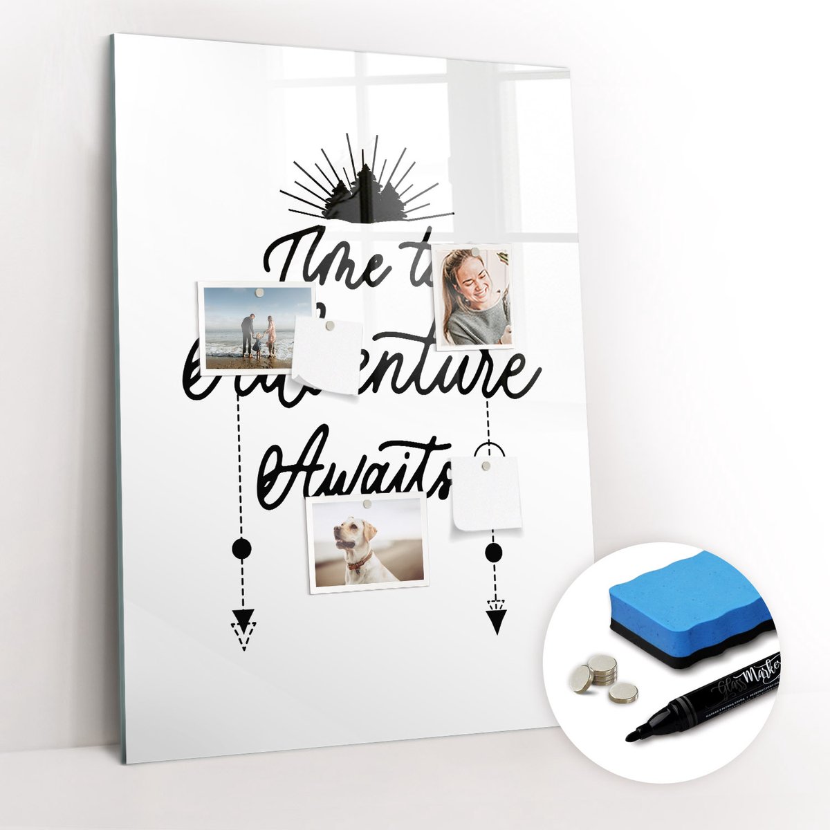 Tulup Whitebord - Avontuurlijke reis - 70 x 100 cm - Wit Magneetbord Keuken - Gratis 5 Sterke Magneten + Whiteboard Marker & Wisser - Stylish Memo Board - Magnetisch Bord Kind - Organiseer Je Bureau