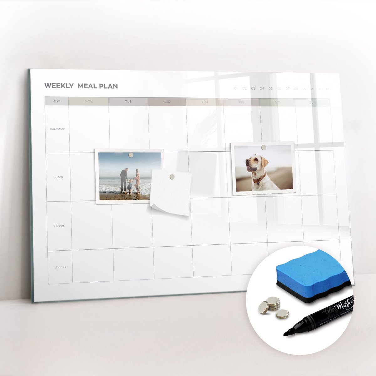 Tulup Whitebord - Minimalistisch menu - 60 x 40 cm - Beige Memobord Magnetisch - Gratis 5 Sterke Magneten + Whiteboard Marker & Wisser - Design Memobord - Memobord Magnetisch - Productiviteit Tools