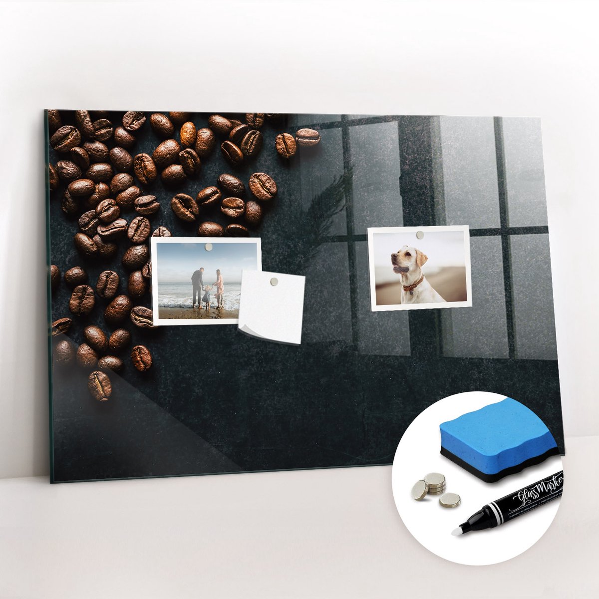 Tulup Whitebord - Groene koffiebonen - 60 x 40 cm - Bruin Magneetbord Muur - Gratis 5 Sterke Magneten + Whiteboard Marker & Wisser - Design Memobord - Memo Bord - Ideeënbord Thuiswerkplek