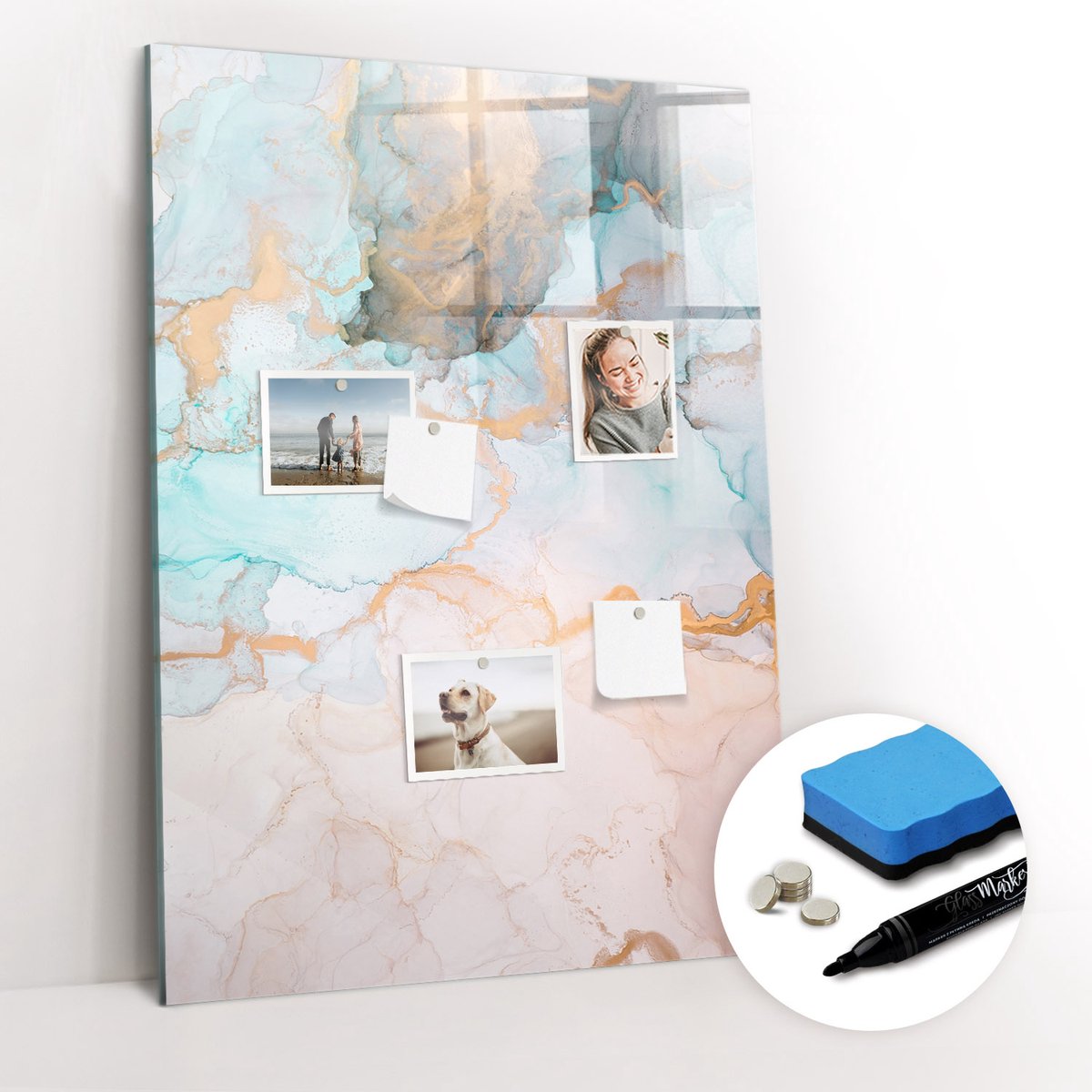 Tulup Whitebord - Abstracte inkt - 70 x 100 cm - Veelkleurig Memobord Magnetisch - Gratis 5 Sterke Magneten + Whiteboard Marker & Wisser - Minimalistisch Prikbord - Magnetisch Memobord - Organiseer Je Bureau
