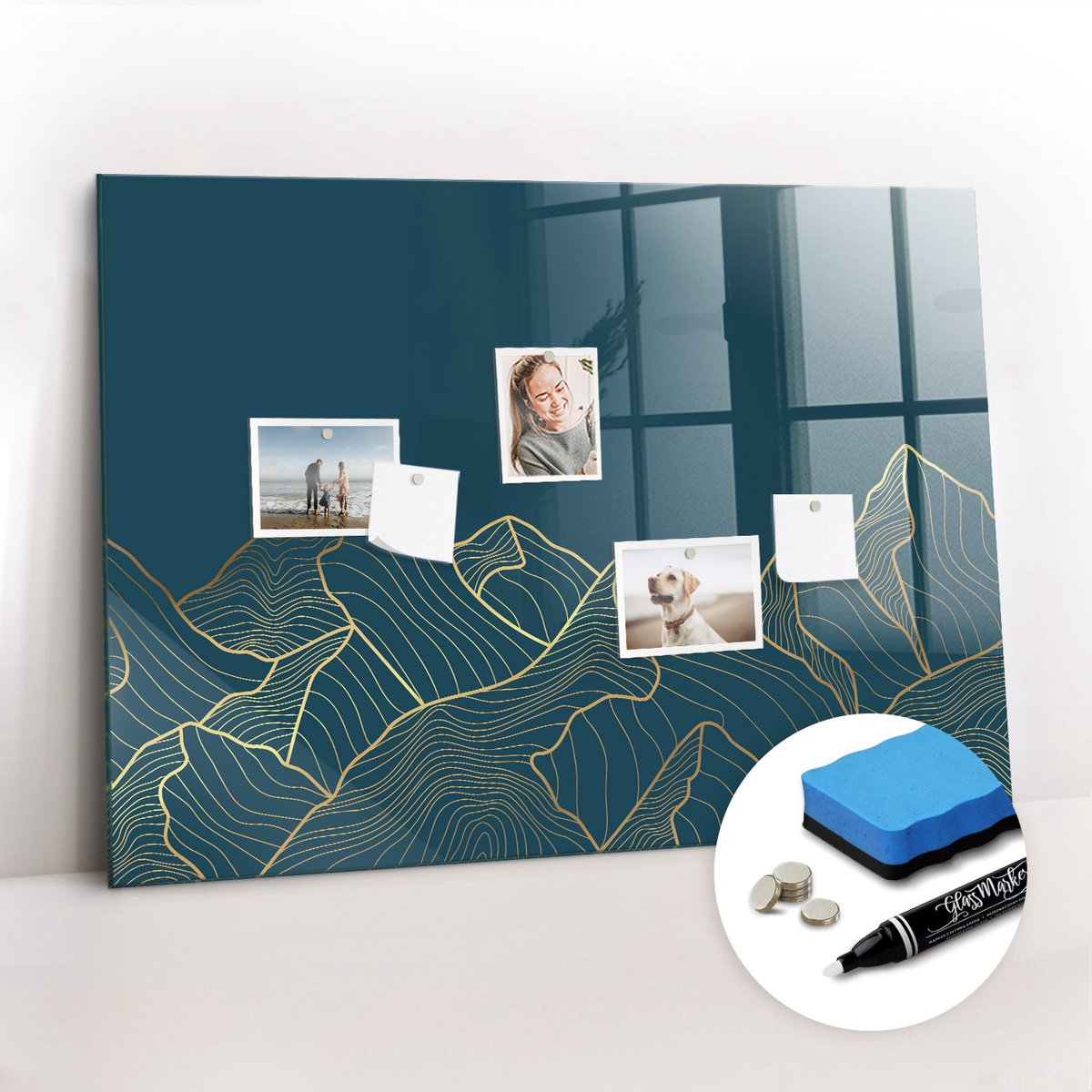 Tulup Whitebord - Schets van de bergen - 100 x 70 cm - Marine Magnetisch Bord - Gratis 5 Sterke Magneten + Whiteboard Marker & Wisser - Minimalistisch Prikbord - Magnetisch Memobord - Organiseer Je Bureau