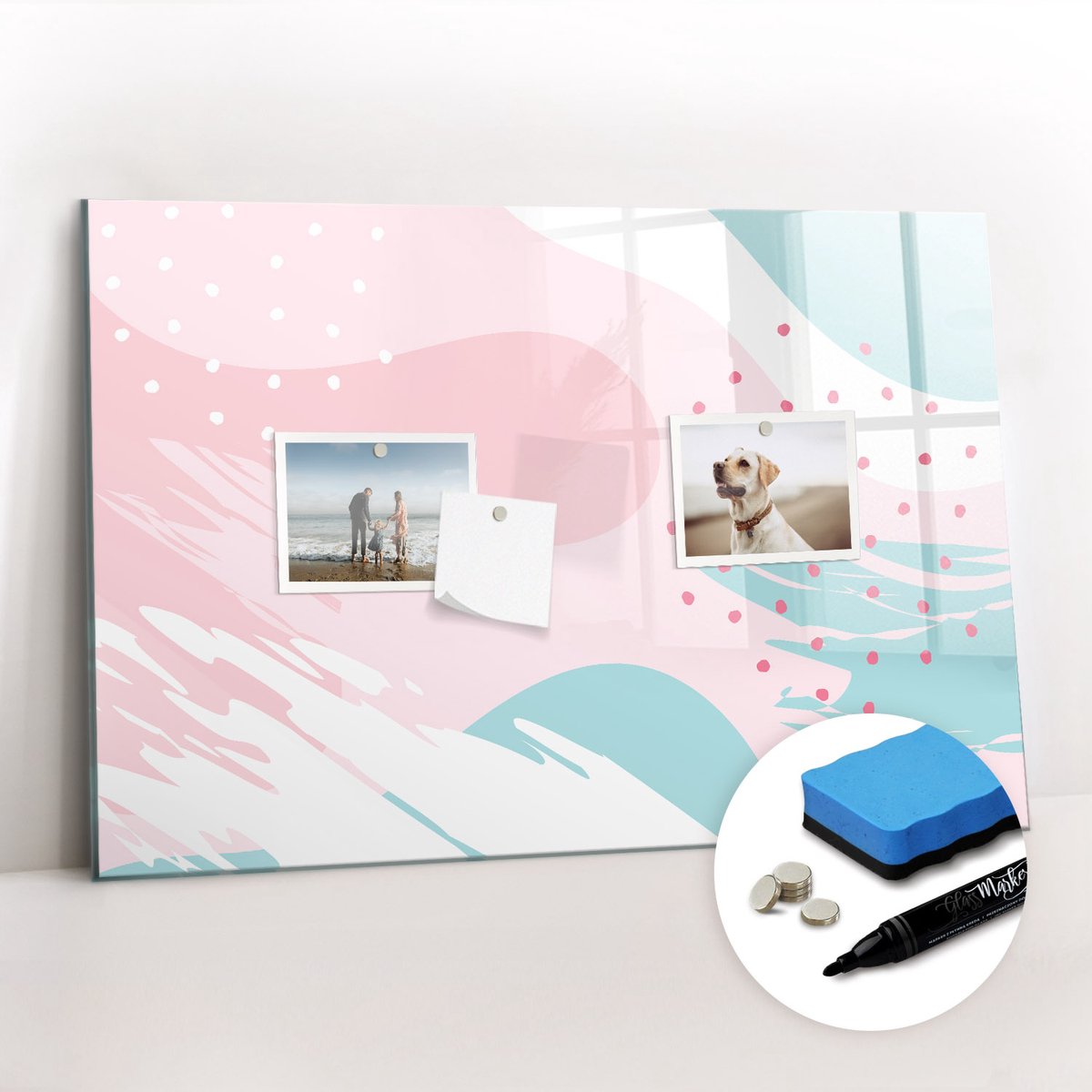 Tulup Whitebord - Pastelabstractie van een vlek - 60 x 40 cm - Veelkleurig Memobord Glas - Gratis 5 Sterke Magneten + Whiteboard Marker & Wisser - Organizer Muur - Memobord Magnetisch - Organiseer Je Bureau
