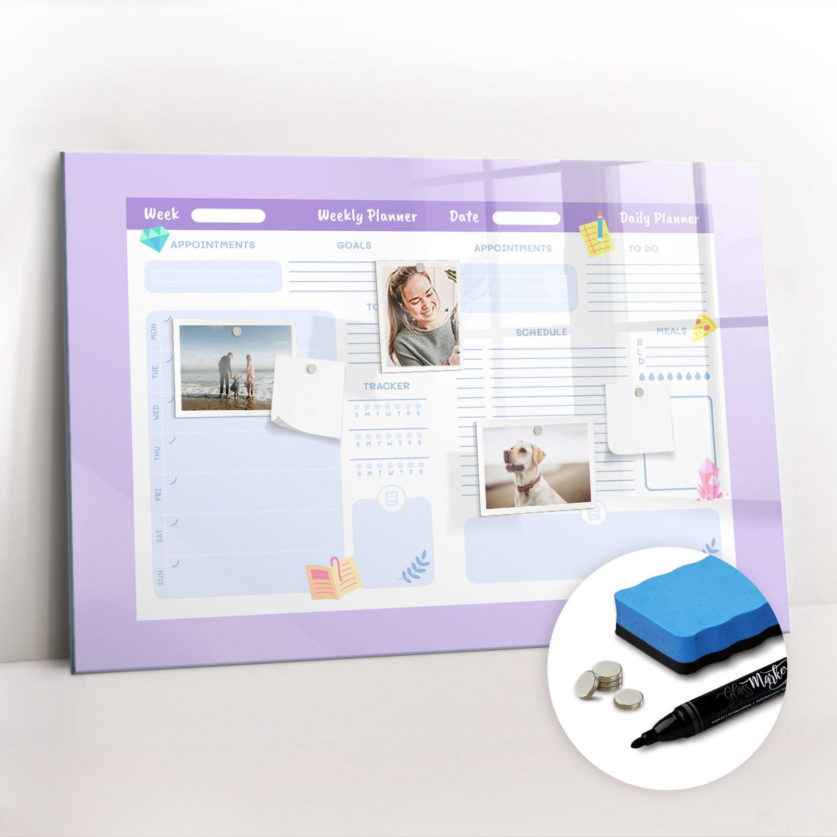 Tulup Whitebord - Roze jaarplanner - 90 x 60 cm - Roze Magneetbord Muur - Gratis 5 Sterke Magneten + Whiteboard Marker & Wisser - Organizer Muur - Magneetbord Rechthoekig - Organiseer Je Bureau