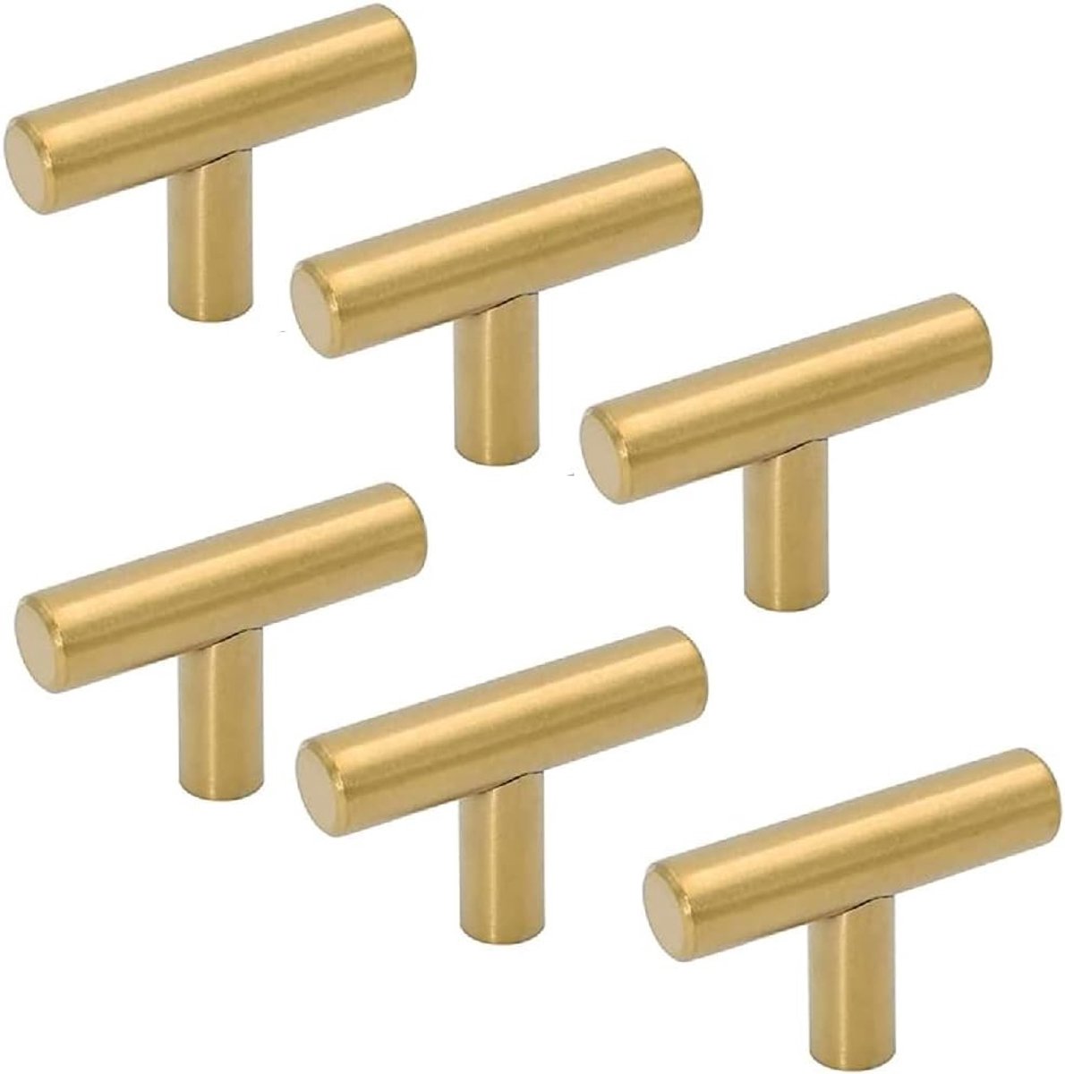 6 Stuks RVS Keukenladen Knoppen met Koper T Bar Handgrepen voor Keukenkast Hardware 50mm