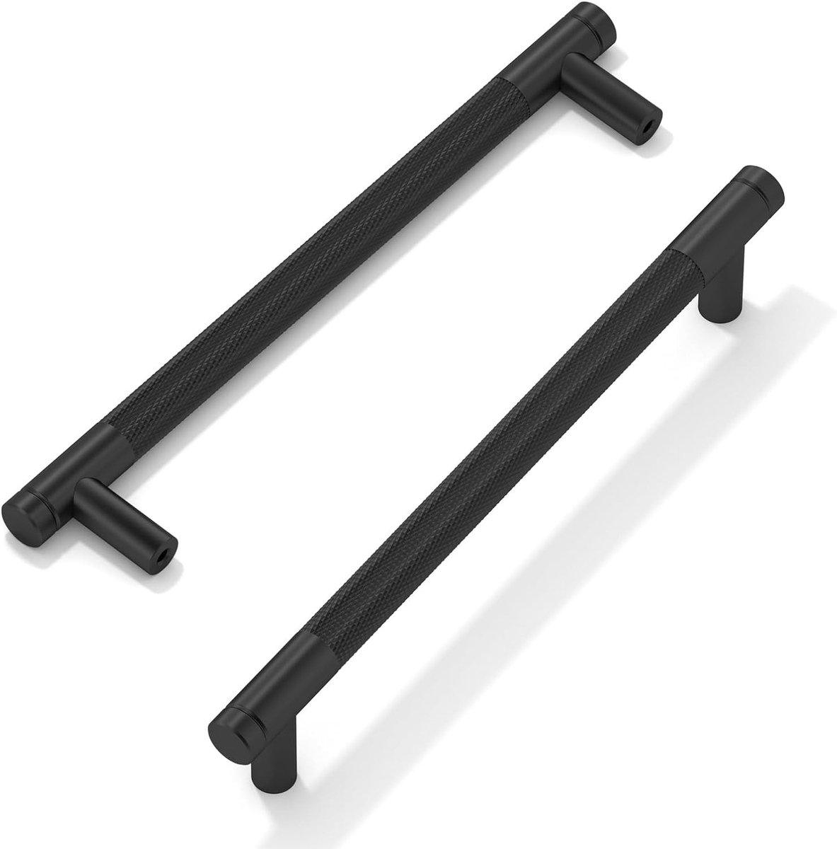 Set van 10 Matte Zwarte Knurled Kastgrepen, 6.3" Gatafstand, T-vormige Keukenladen Handgrepen voor Kasten en Kledingkasten