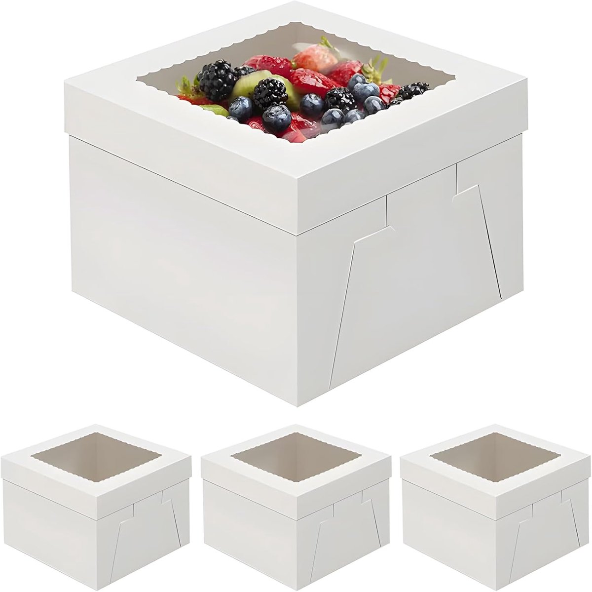 Cake Box set van 3 stuks - 20 x 20 x 20 cm - Kartonnen doos met venster - Perfect voor hobbybakkers - SnelShoppen