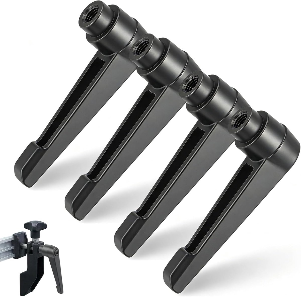 SnelShoppen - Klemhendel verstelbare handgrepen set van 4 roestvrij staal M8 voor gereedschapsmachines en lasapparaten, zwarte druk voor optimale grip