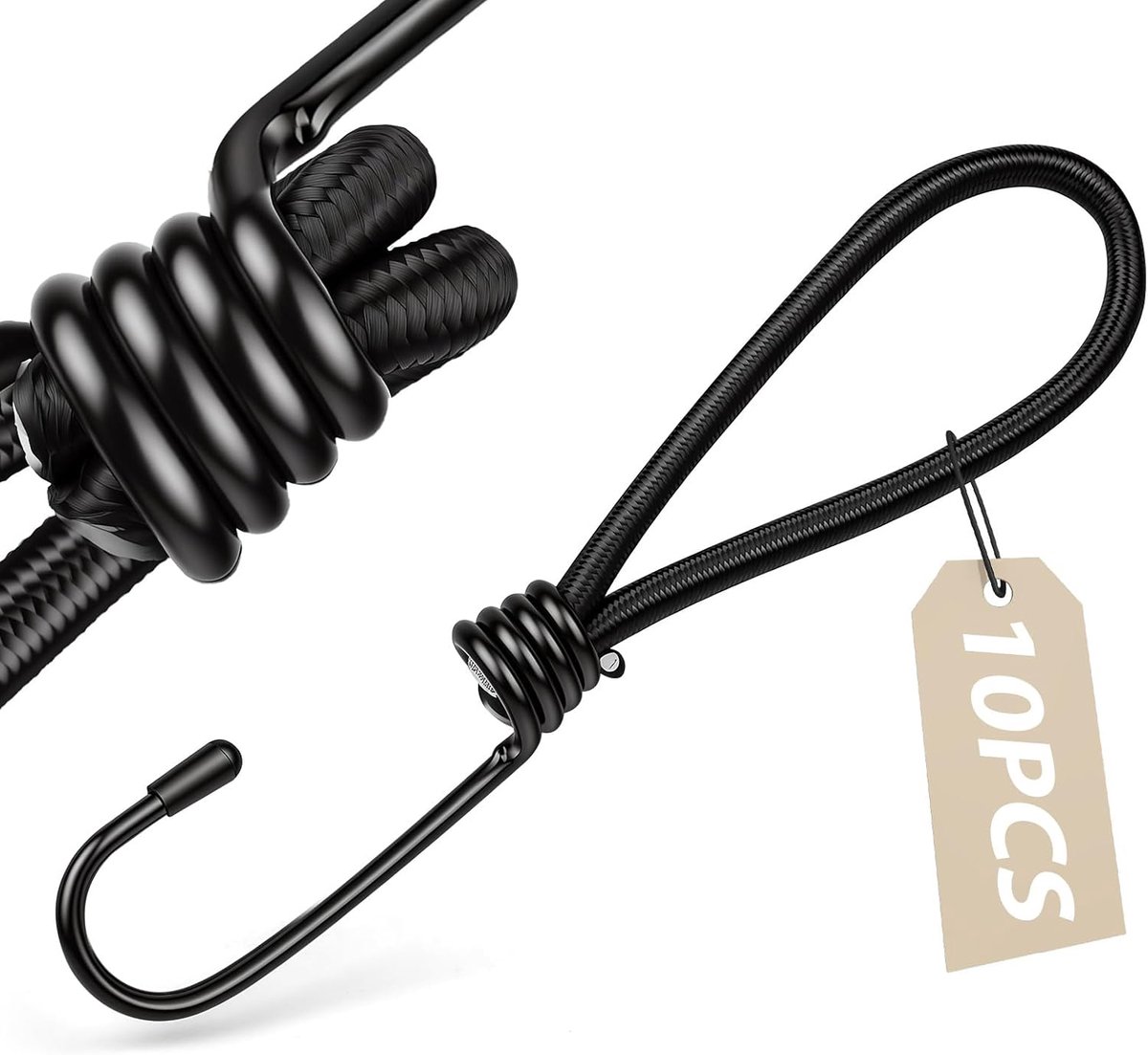 SnelShoppen - Bungee Cords met Haken 150mm - Set van 10 Kleine Bungee Koorden, Stevige Bungee Bands, Korte Tarpaulin Haken, Elastische Bands voor Zeil