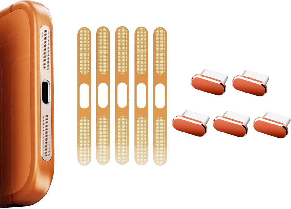 Set van 5 USB-C Oplaadpoort Doppen in Cosmic Oranje