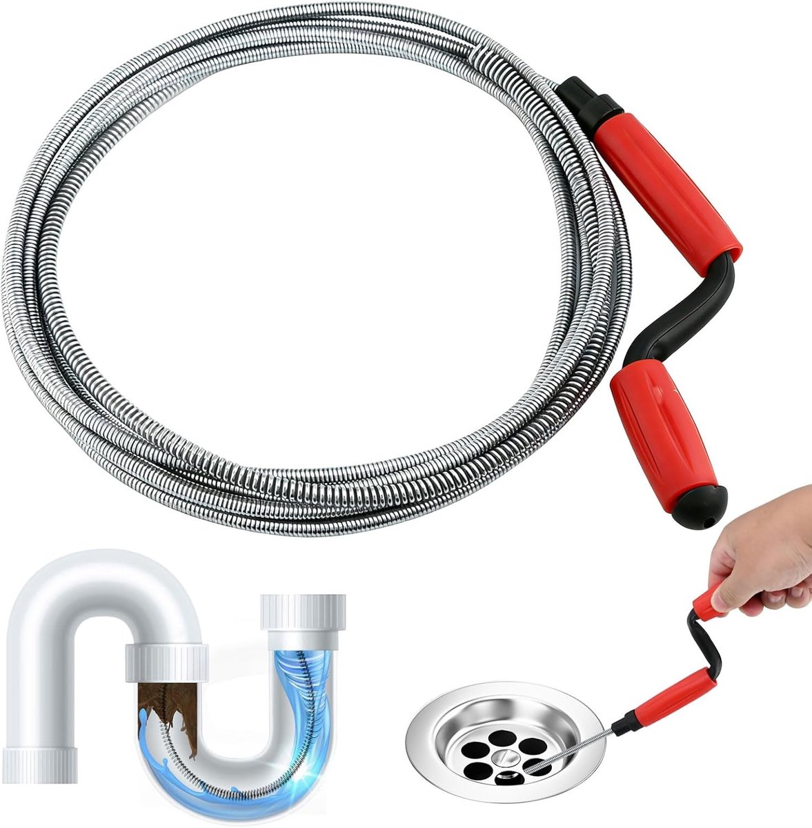 SnelShoppen - Pijpreinigingsspiraal Afvoerreiniger - Professionele Ontstopper voor Verstopte Afvoeren - 1 Stuk - Duurzaam Materiaal - Perfect voor Keu