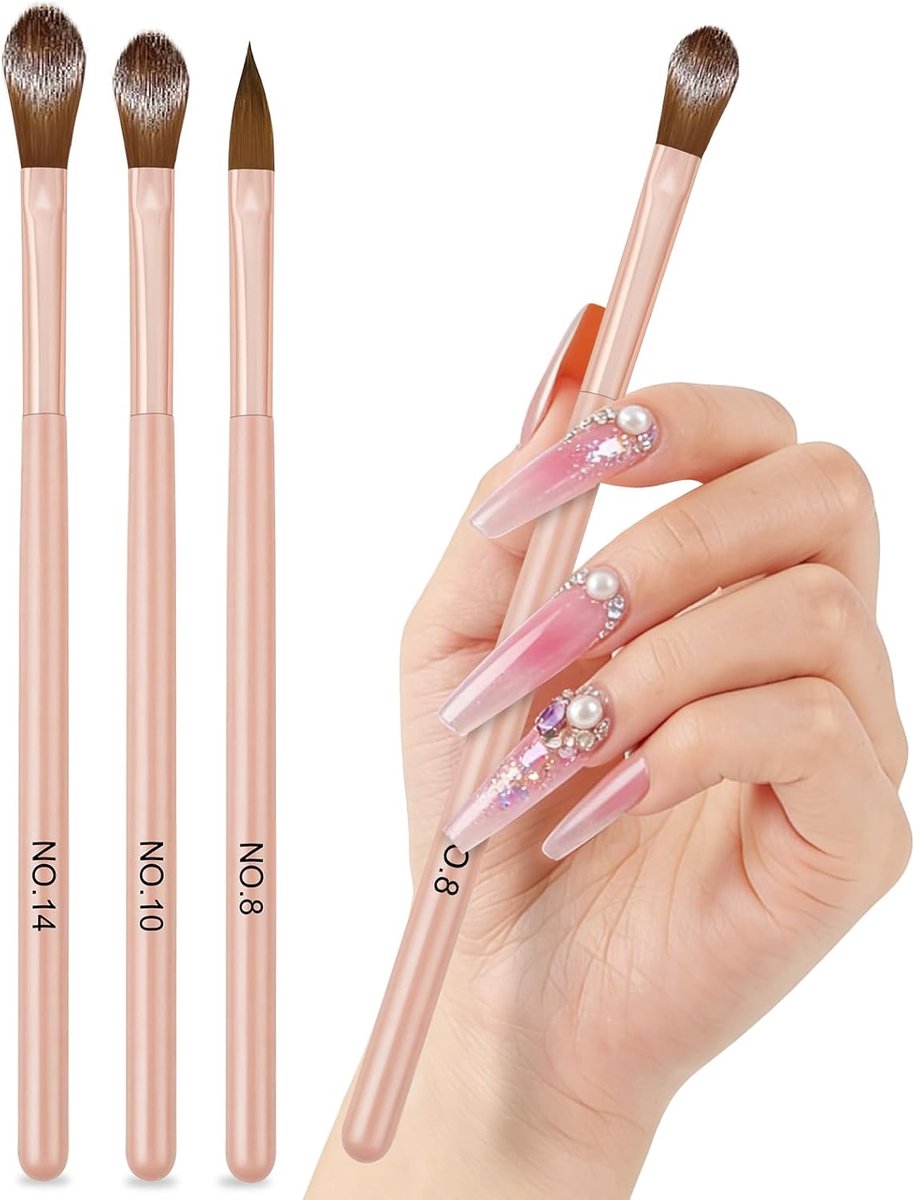Nail Art Borstelset 3 Pcs - Maten 8/10/14 - Nylon Haren - Perfect voor DIY Nail Art - SnelShoppen