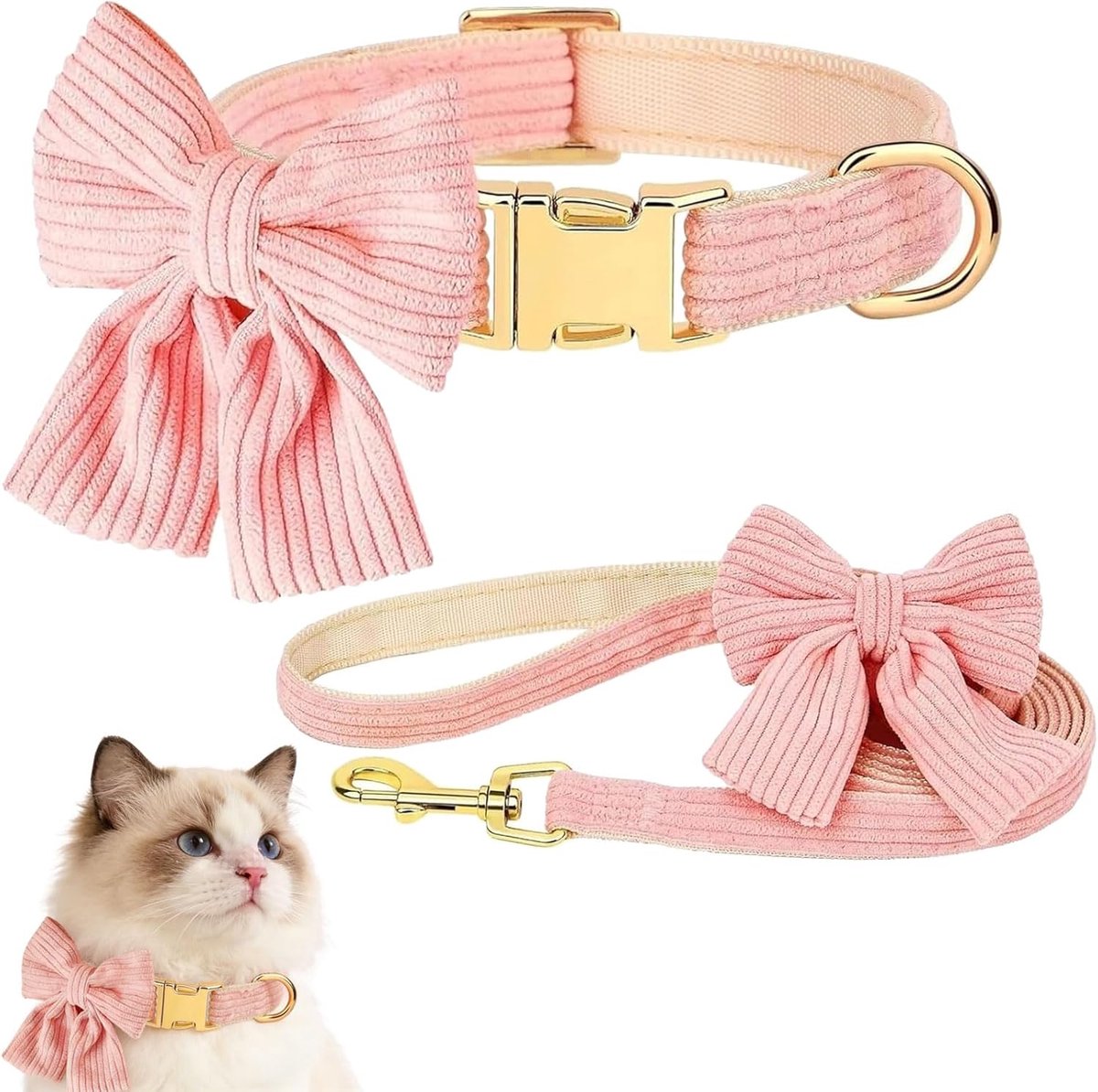 SnelShoppen - Hondenhalsband en Leash Set, Verstelbare Puppy Hondenhalsband met Bloemenstrik en 150cm Leash, Comfortabele Halsband voor Kleine en Midd