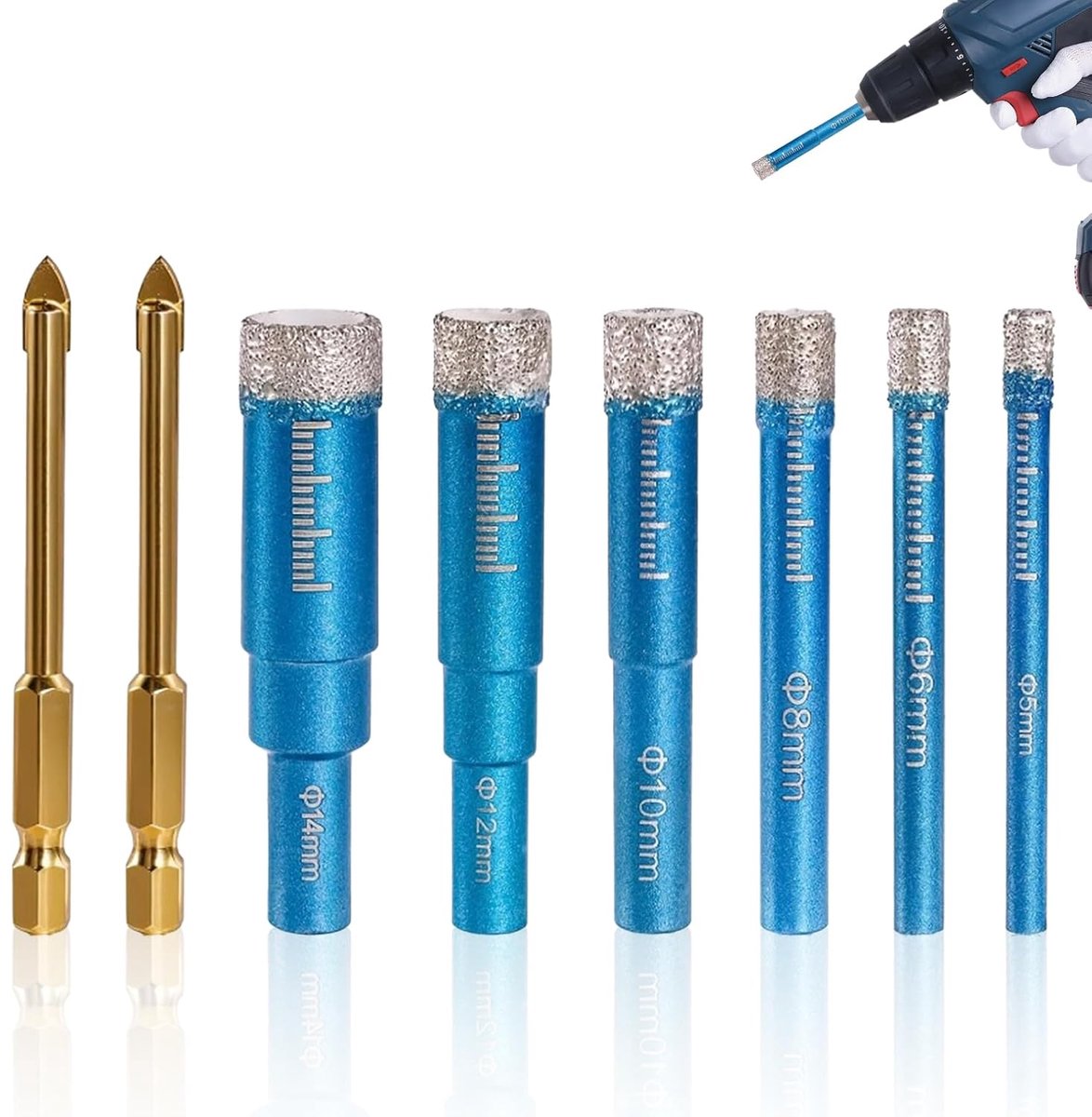 SnelShoppen - 8 Delige Diamant Boor Set voor Tegels, Glas, Graniet en Marmer - Inclusief 6 mm Metalen Boor - Perfect voor Keramiek, Porselein en Metse