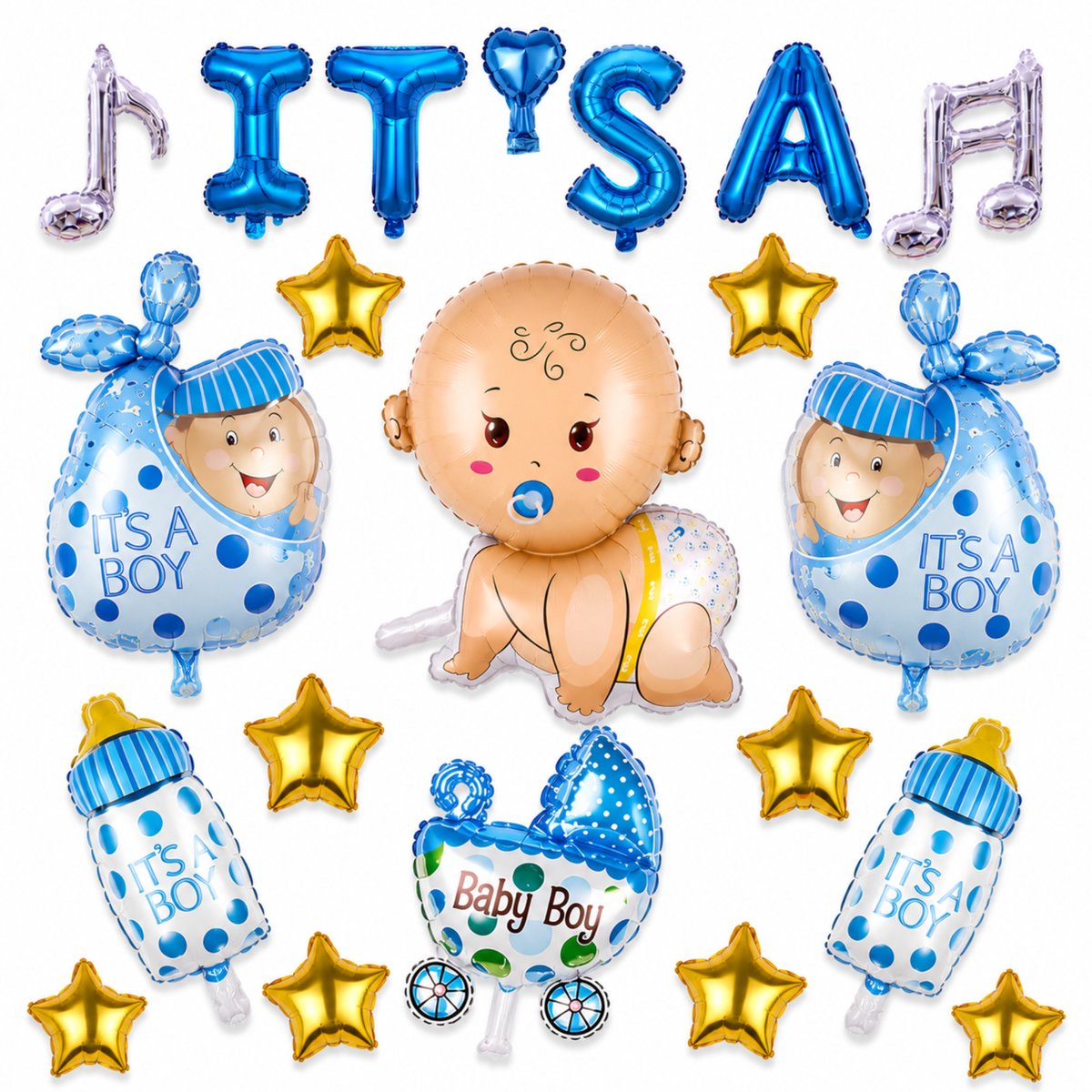 Fienosa Baby Boy Ballonnenset 15-delig – Baby Boy Letterballonnen – Babyshower Decoratie Jongen – It's a Boy Ballonnen – Gender Reveal – Geboorte Versiering