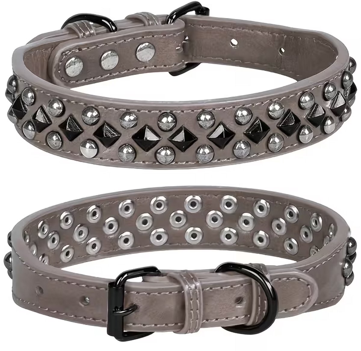 Hondenhalsband Studs | Luxe Leren Studs Halsband | Grijs | Maat M | Studs Halsband Premium Leer | Stevige luxe hondenhalsband | Petshop Seven®