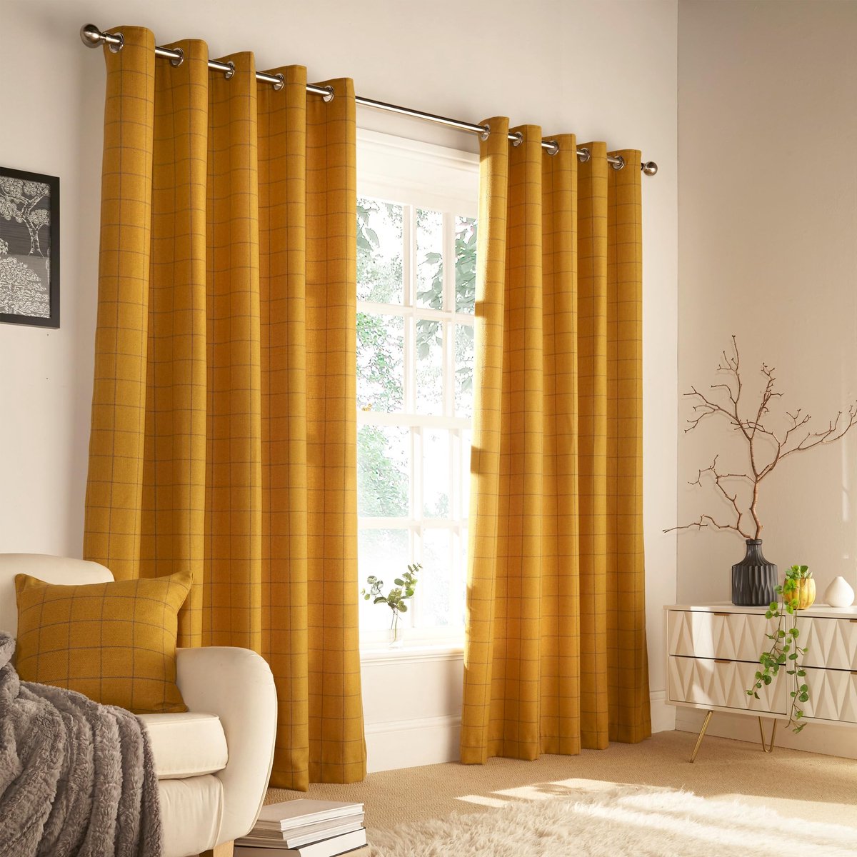 Omgoods - Okerkleurige Polyester Gordijnen met Ringen