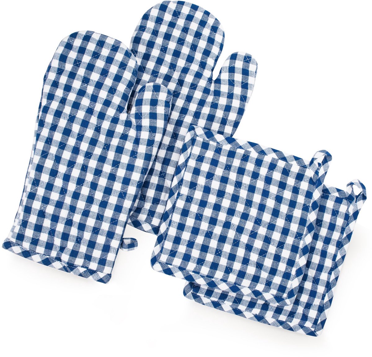 Omgoods - Ovenwant en Pothouder Set (2+2) - Blauw/Wit