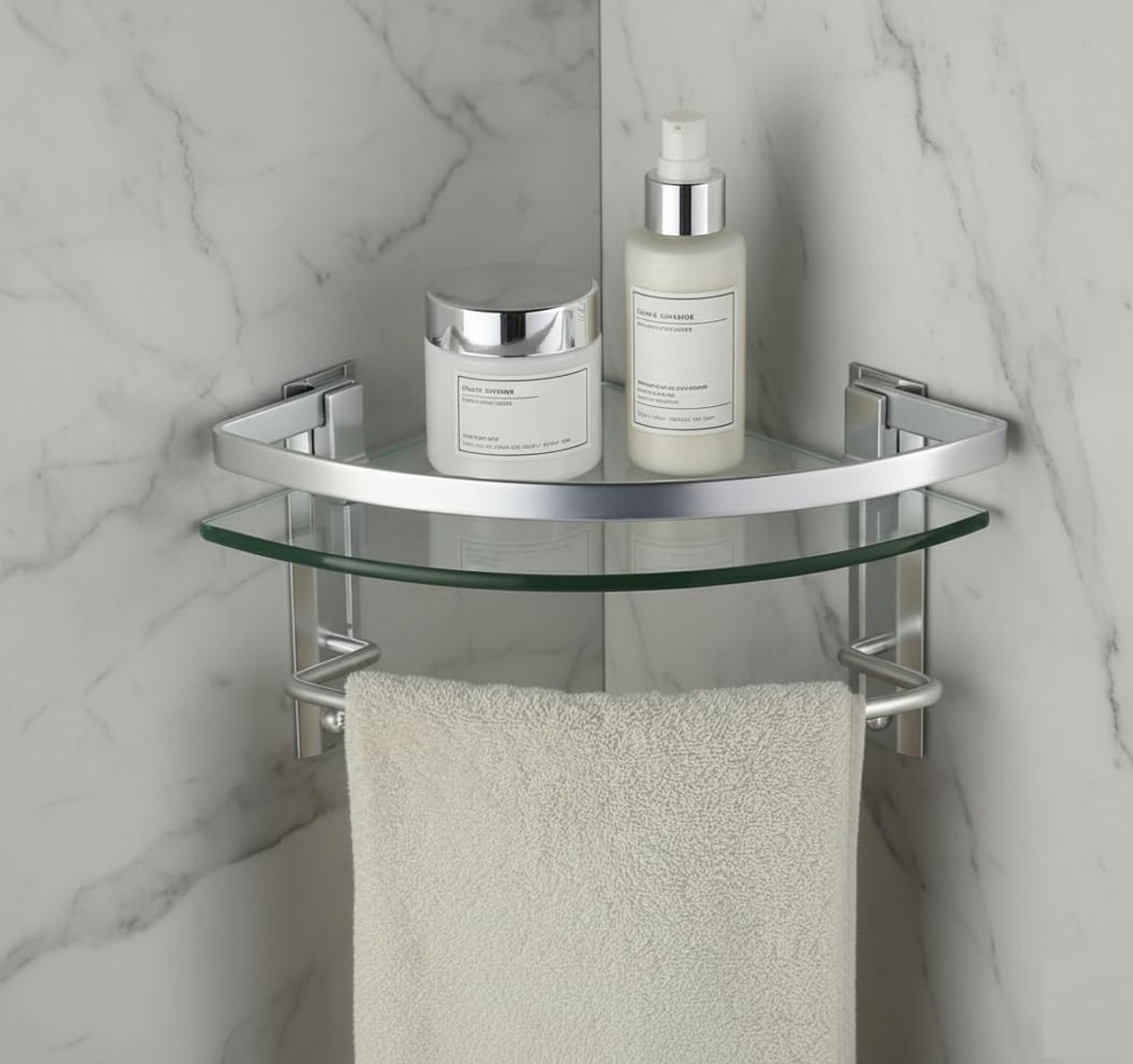 Omgoods - Hoekplank van Gehard Glas met Handdoekhouder