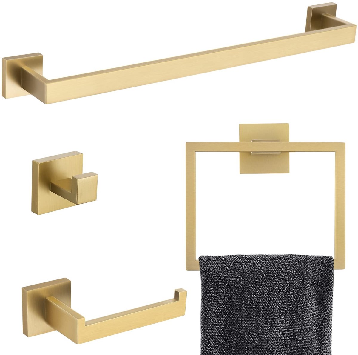 Omgoods - Brushed Gold Badkamer Handdoekenrek Set - 4-delig Wandmontage