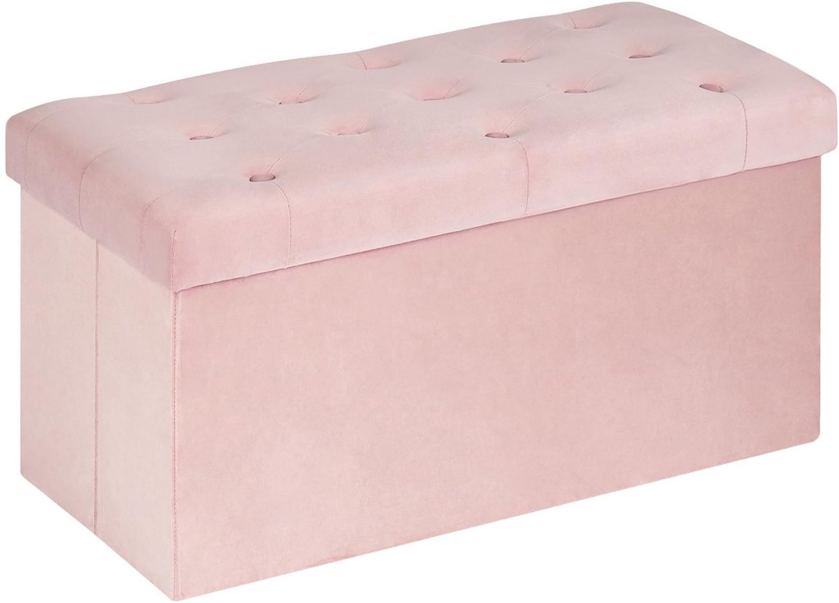 Omgoods - Opbergbank met Deksel en Stoffering, 80 x 40 x 40 cm, Roze