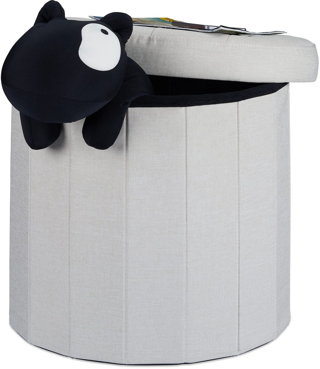 Omgoods - Opvouwbare Kruk met Opbergruimte en Padded Zitting in Crème