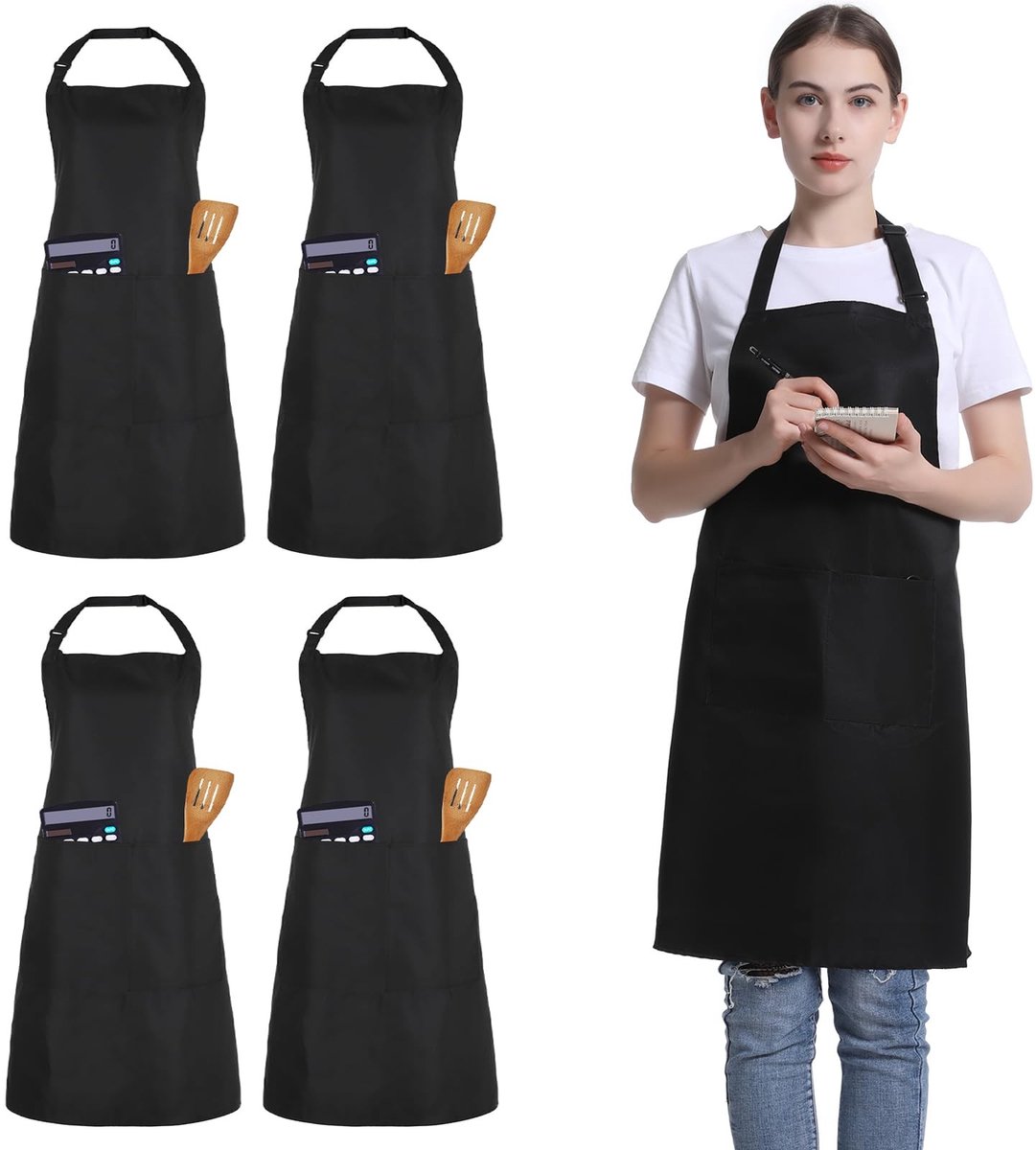 Omgoods - Set van 4 Verstelbare Keuken Schorten met 2 Zakjes