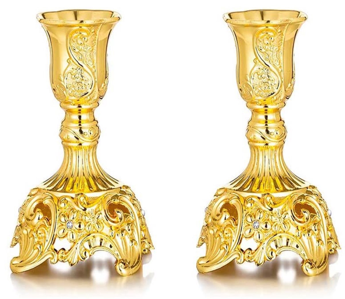 Omgoods- Kaarsenhouders 2 Stuks - Gouden Kaarsenhouder - Sierlijke Kandelaars - Shabbat Kaarsenhouders - Decoratie voor Tafel - Elegant Ontwerp