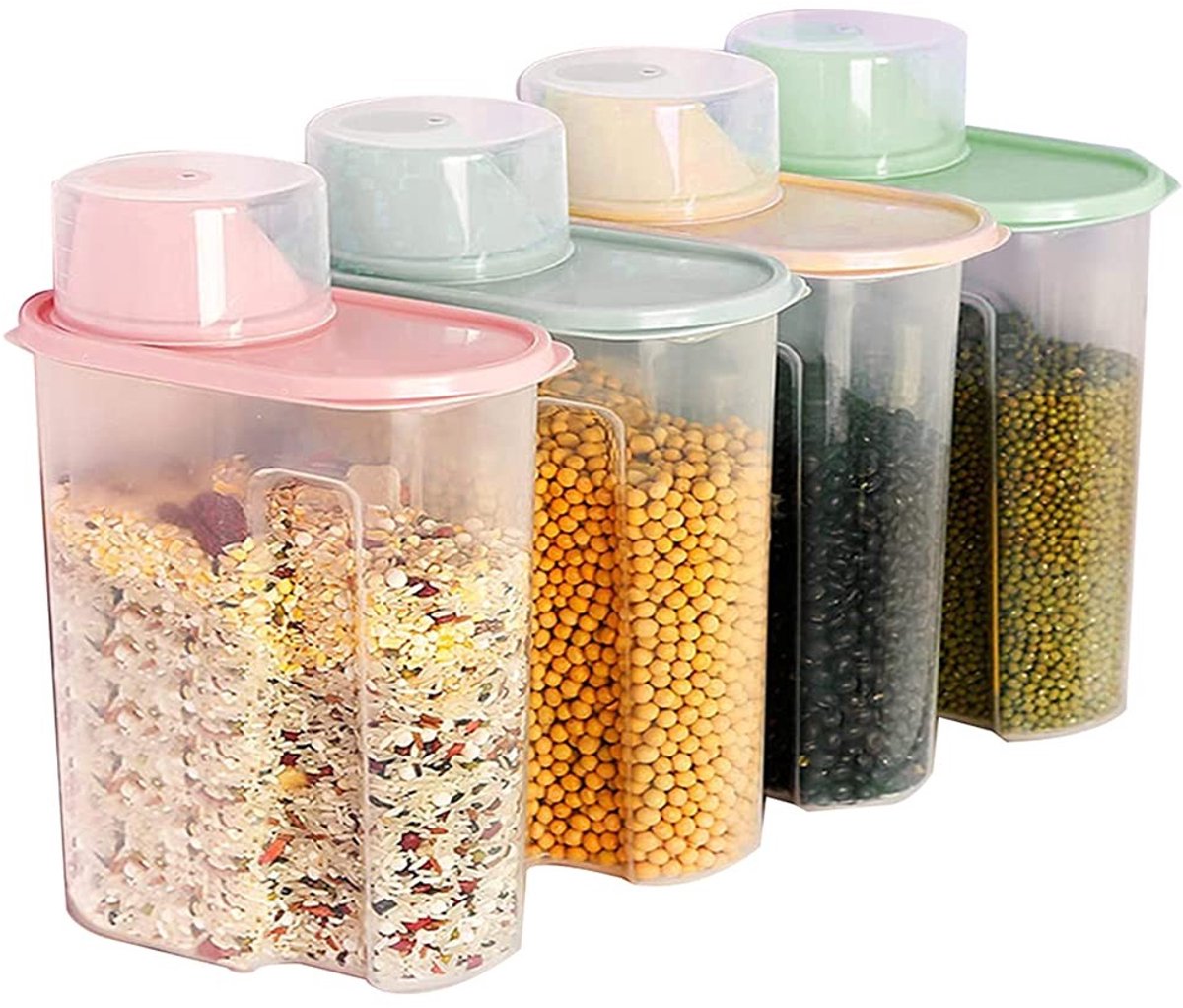 Omgoods - 4 Stuks Graanopslagcontainers - Voedselopbergdozen met Maatbeker