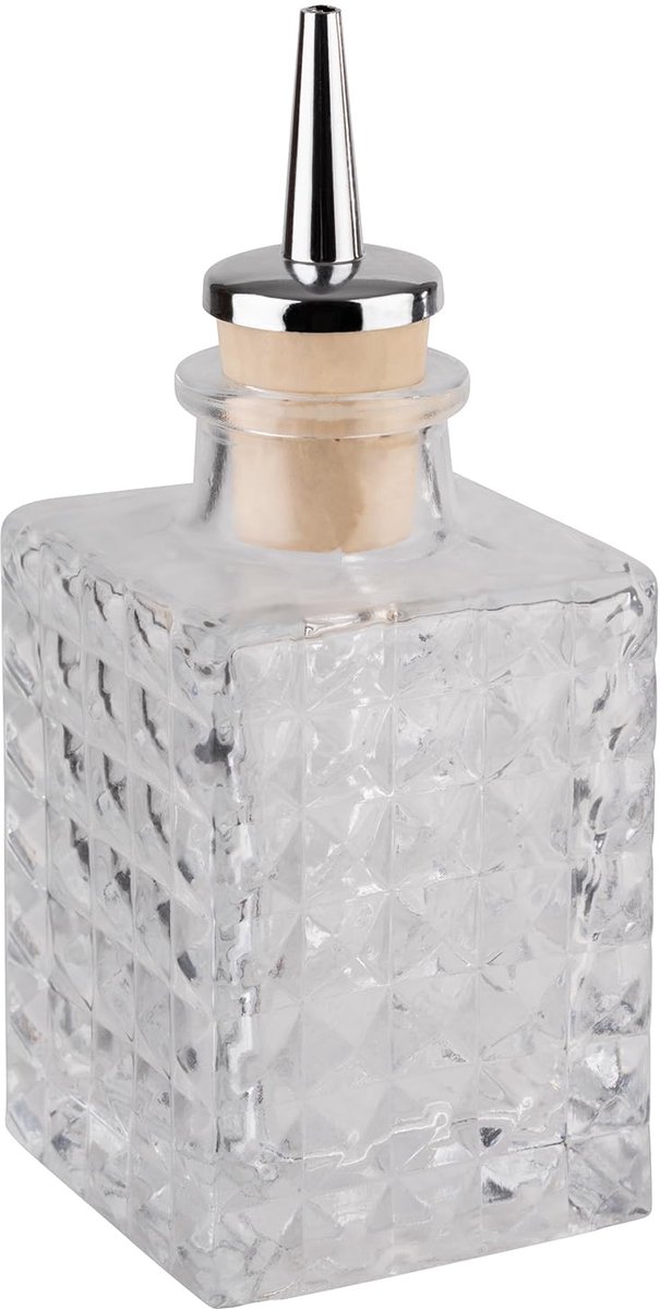 Buddy's Bar bittersfles en spritz fles - cocktail doseerfles - 100 ml glas - transparant - kurk en rvs schenktuit
