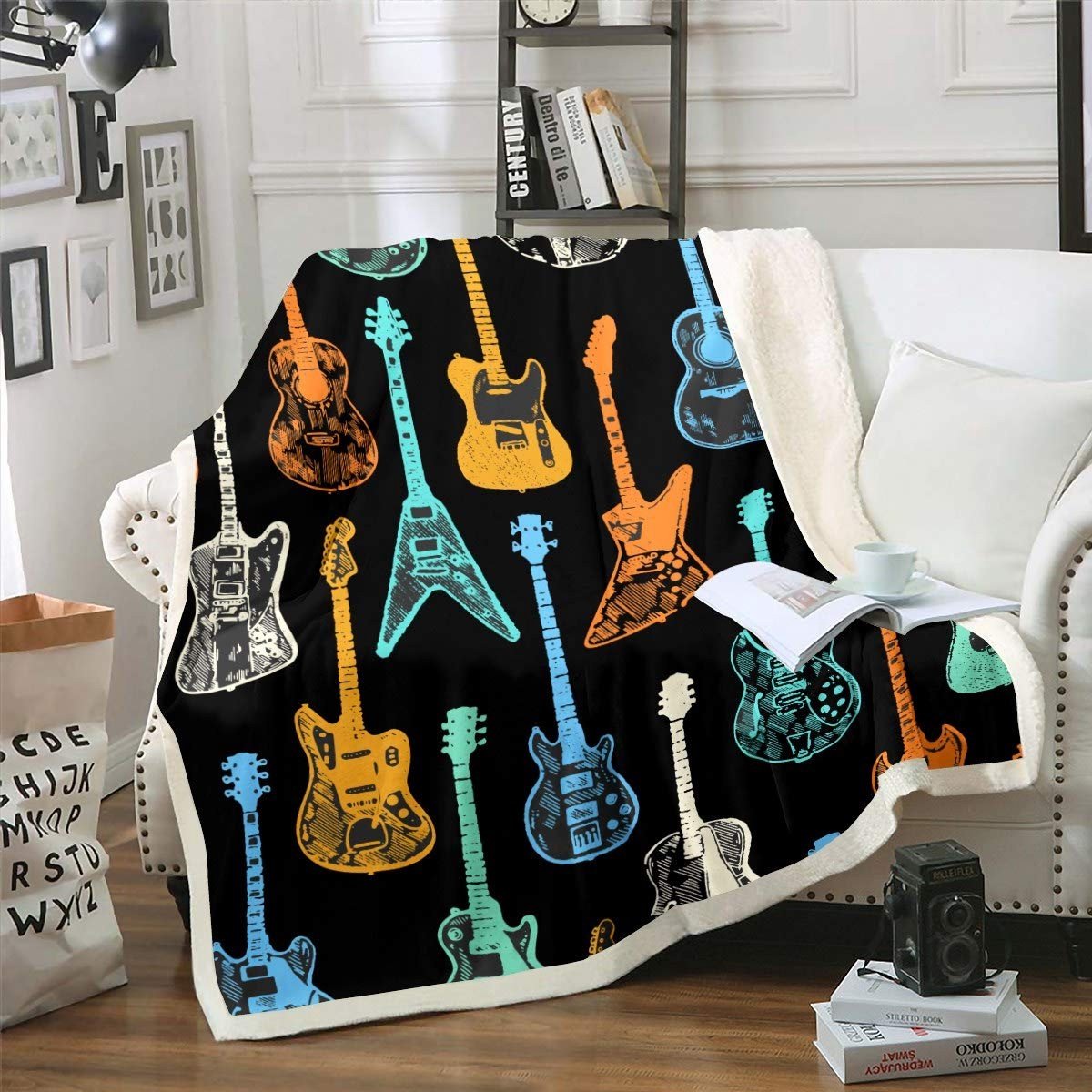 Omgoods - Fleece Dekentje met Rock Muziek Thema voor Kinderen en Tieners