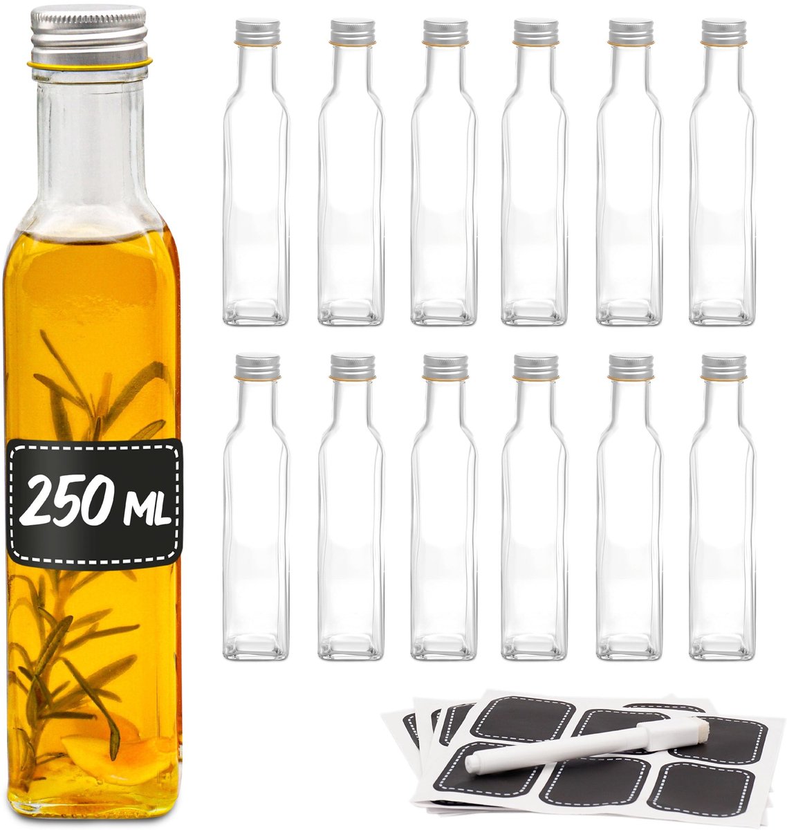 Omgoods - Set van 12 Lege Glazen Flessen met Schroefdop 250ml